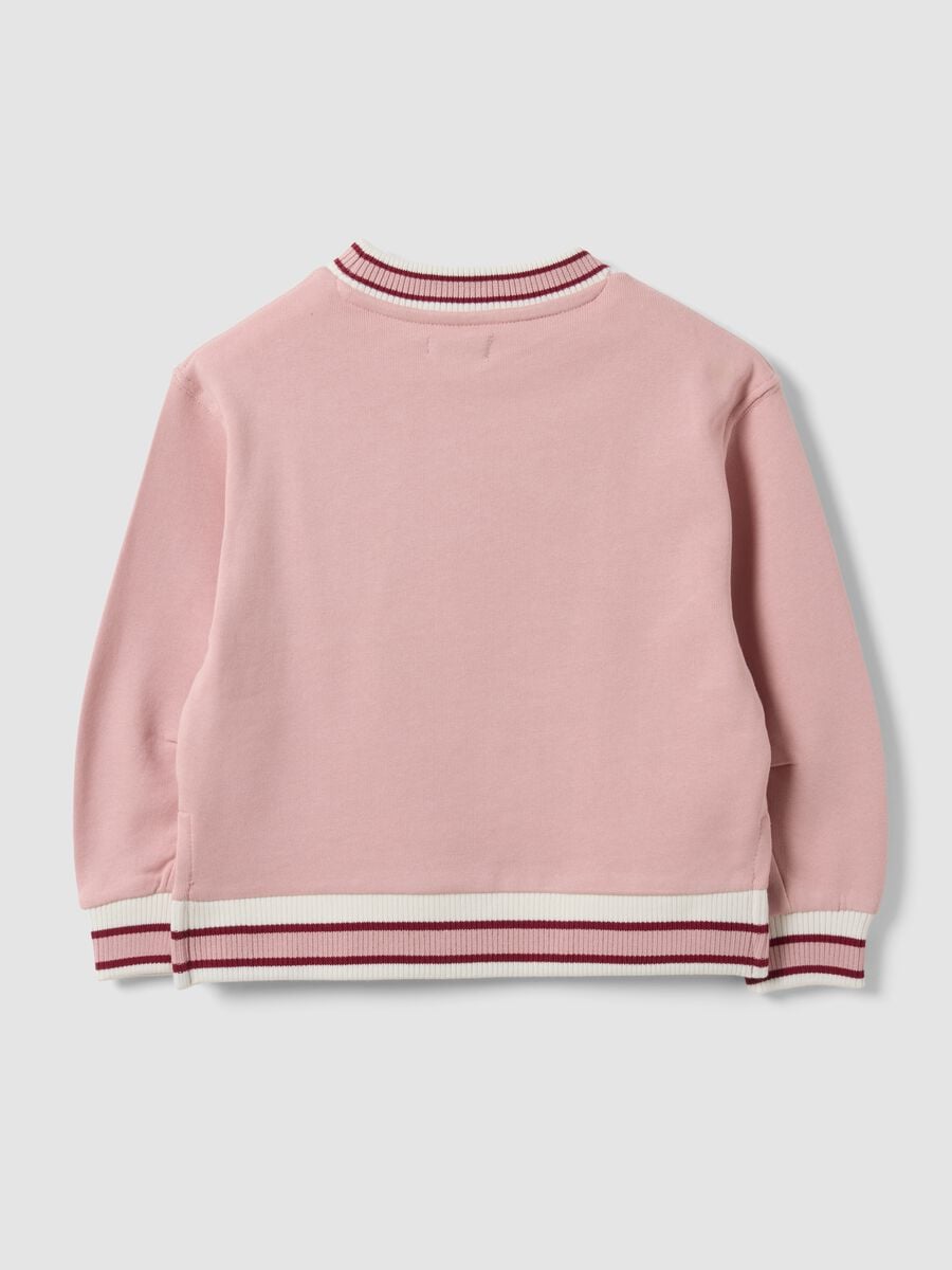 Felpa rosa in puro cotone con girocollo e ricamo frontale per bambina_1