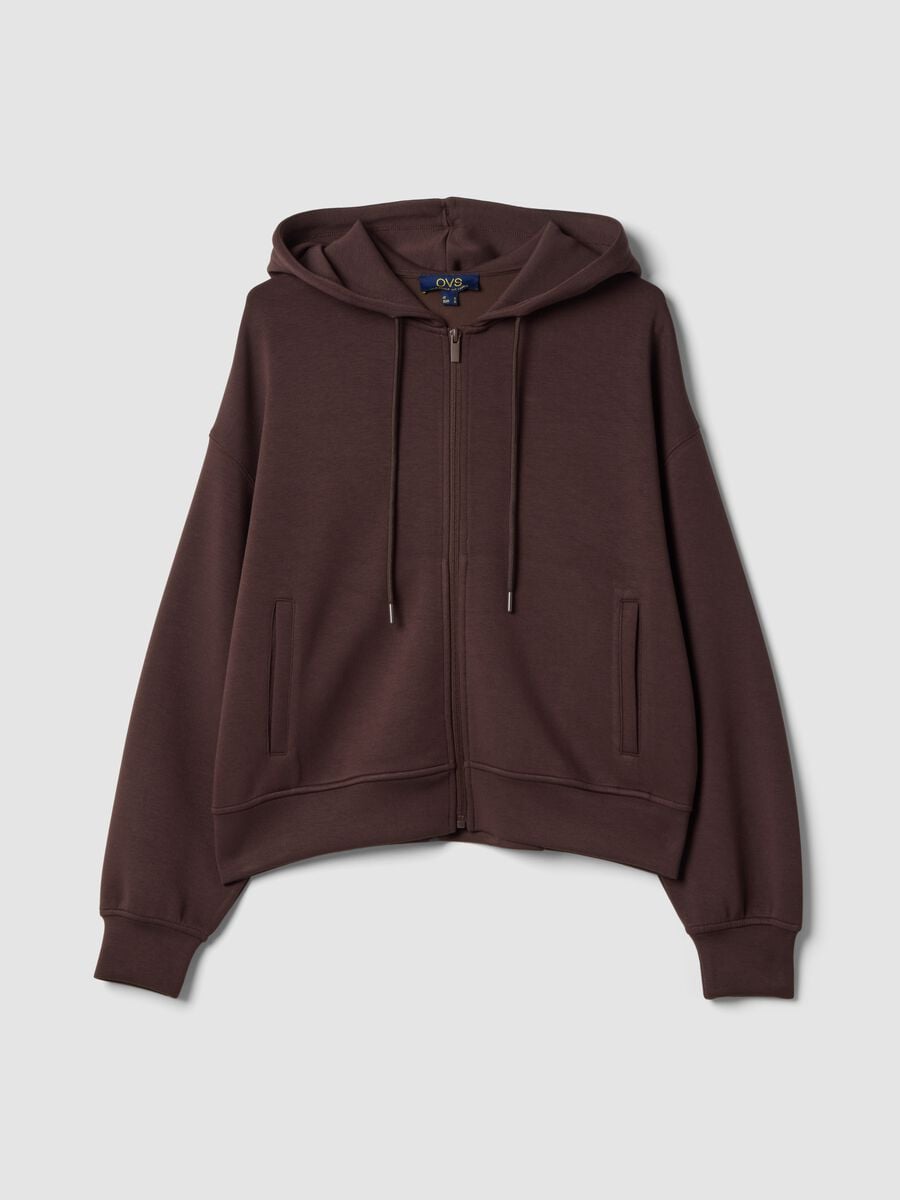 Brown stretch modal hoodie in a regular fit_0