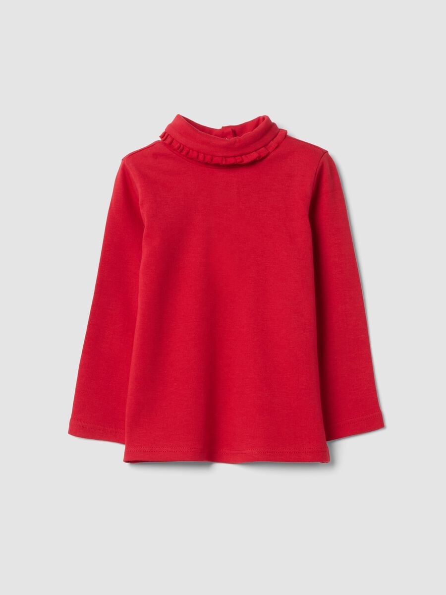 Red pure cotton high-neck T-shirt_0