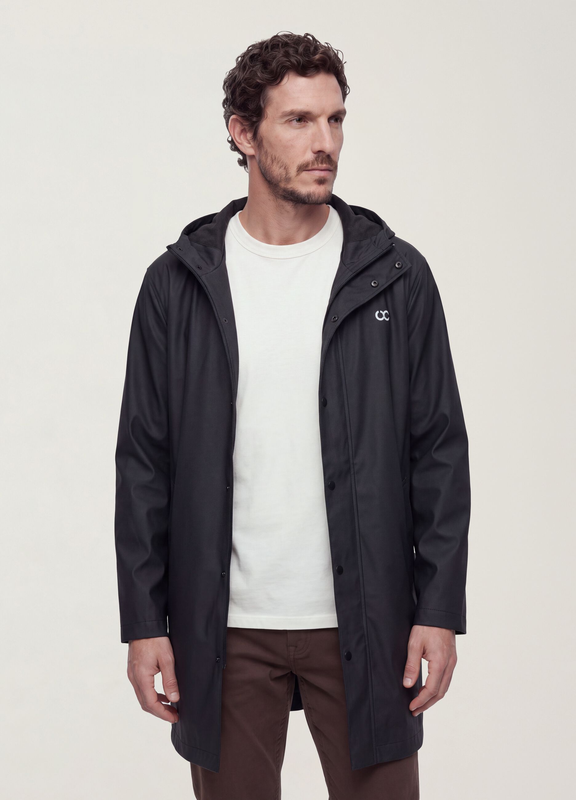 Black regular-fit raincoat with zip