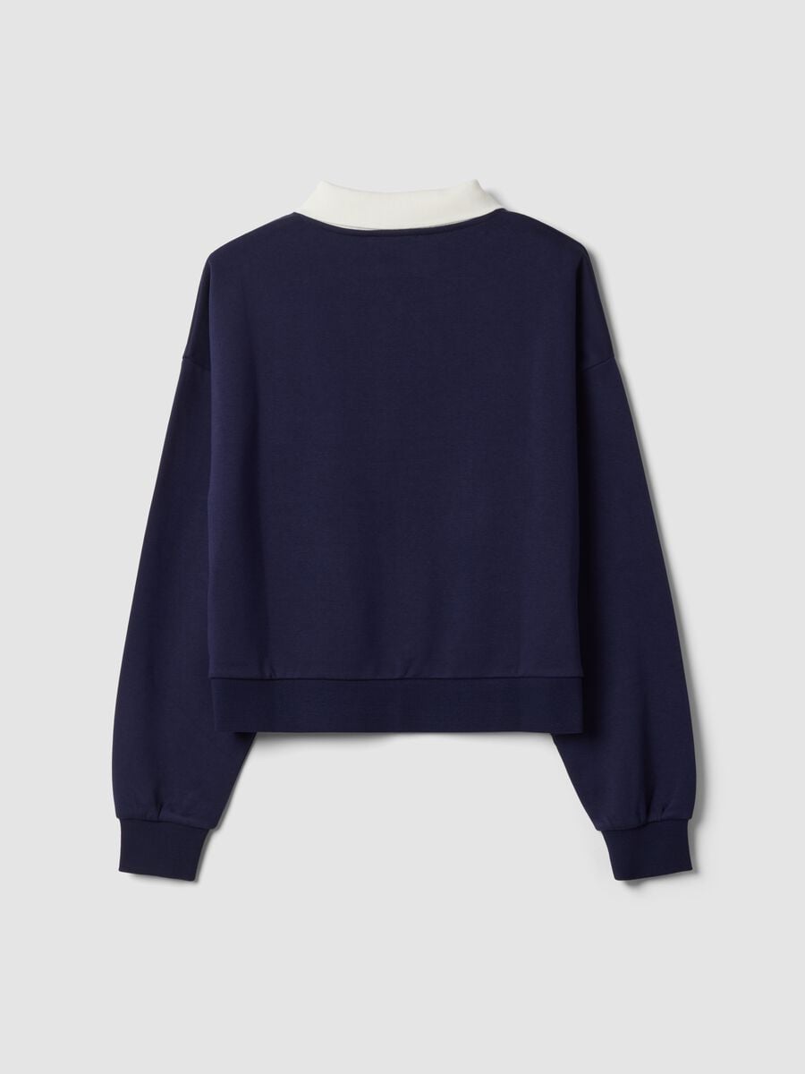 Felpa blu in misto cotone con girocollo e colletto_6