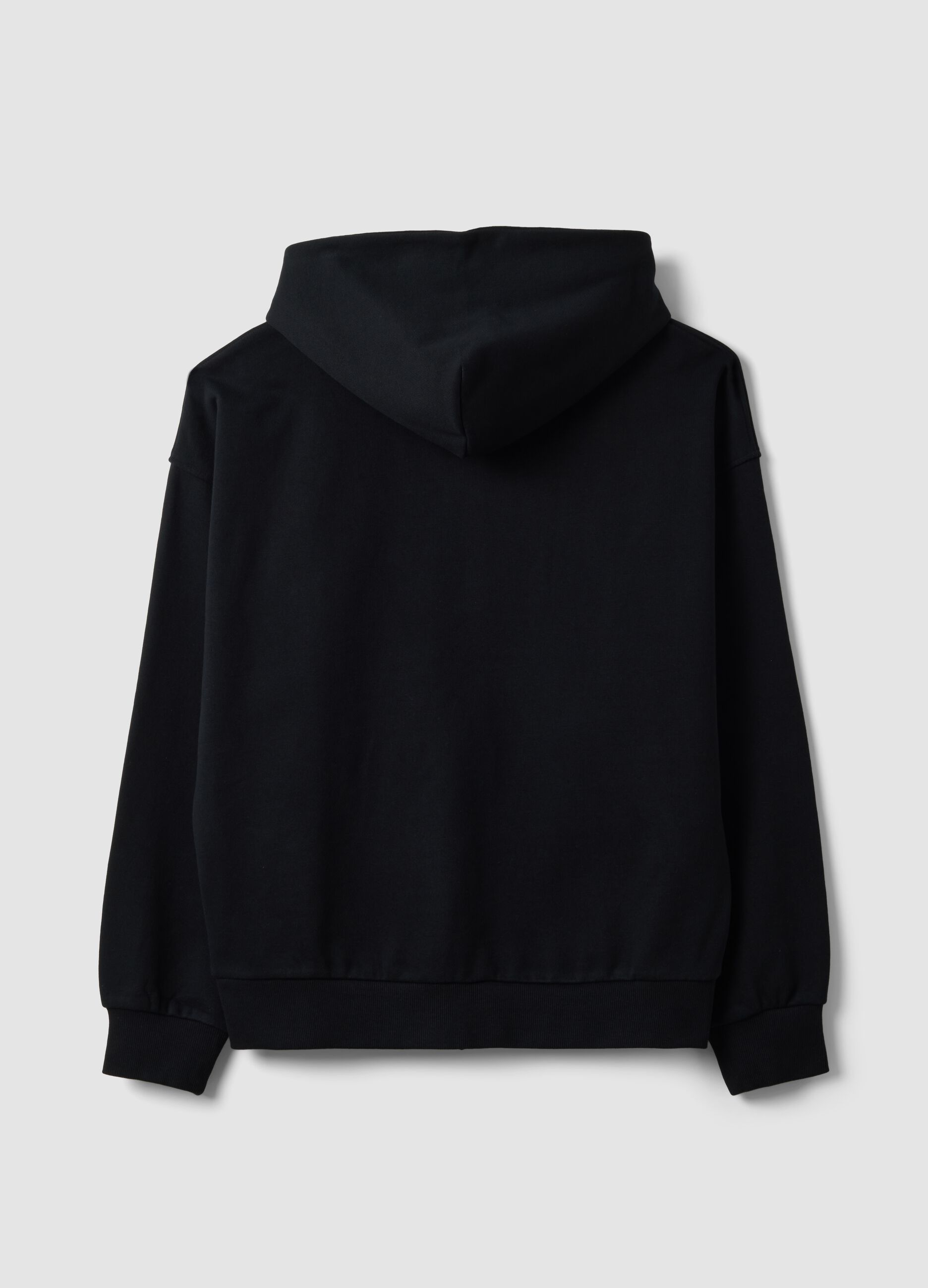 Black pure cotton cropped hoodie with oversized fit
