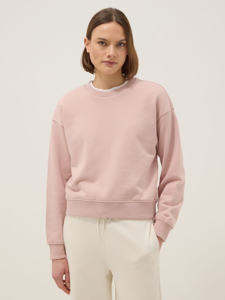 Sudadera rosa de mezcla de algod&oacute;n en ajuste regular con cuello redondo_0