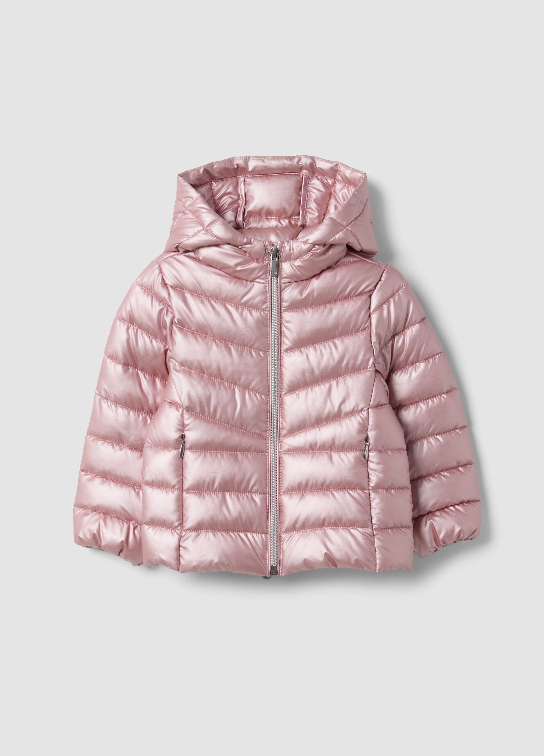 Pink Ultralight Hooded Puffer Jacket with Zip for Girls