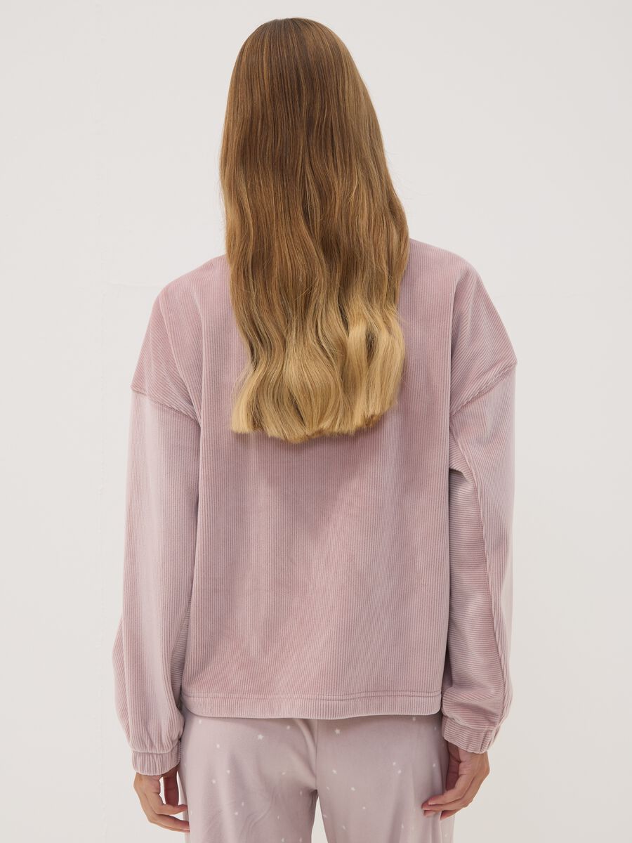 Pink stretch jersey top with zip neck_3