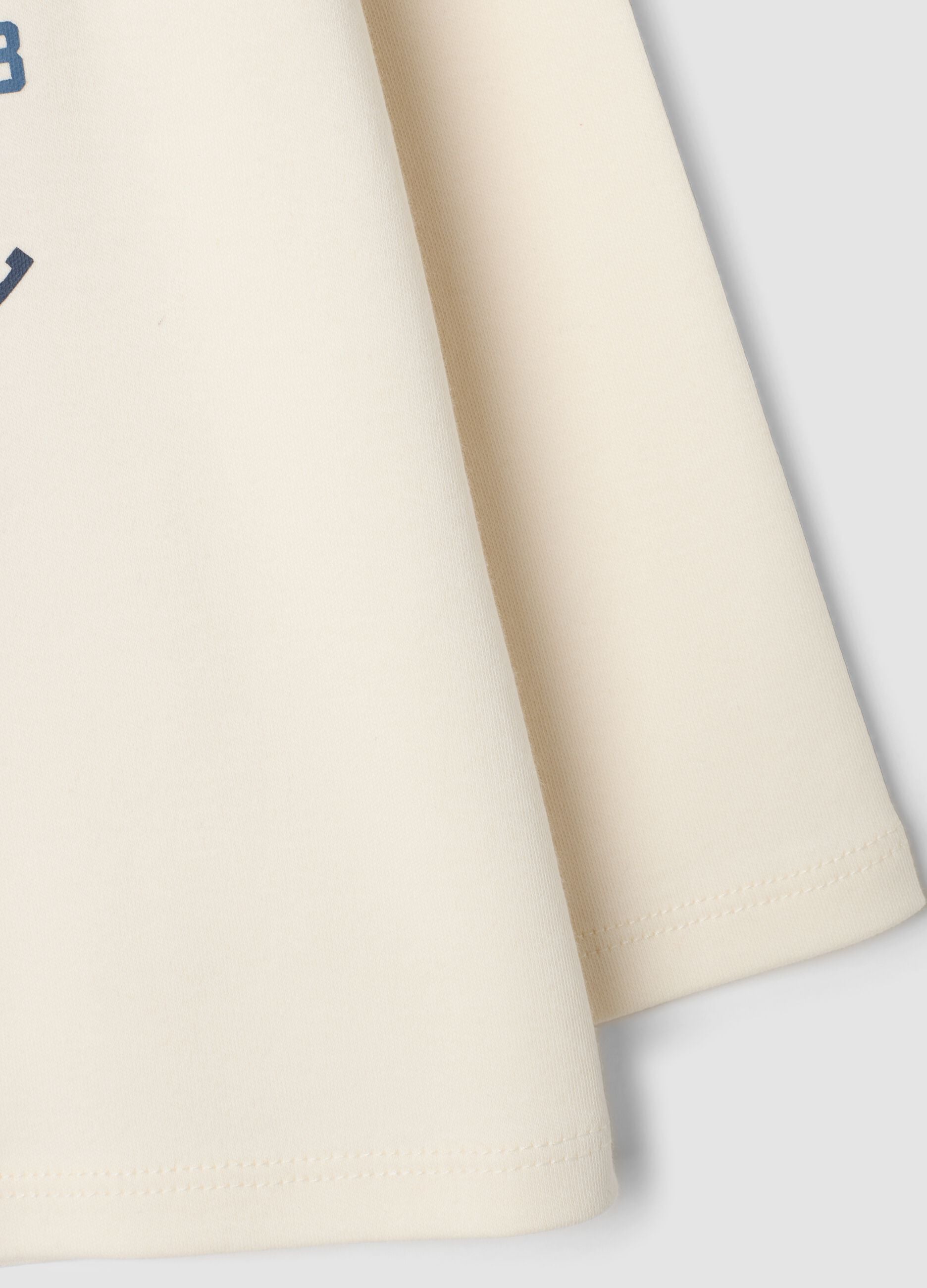T-shirt beige girocollo in puro cotone organico con stampa Mickey