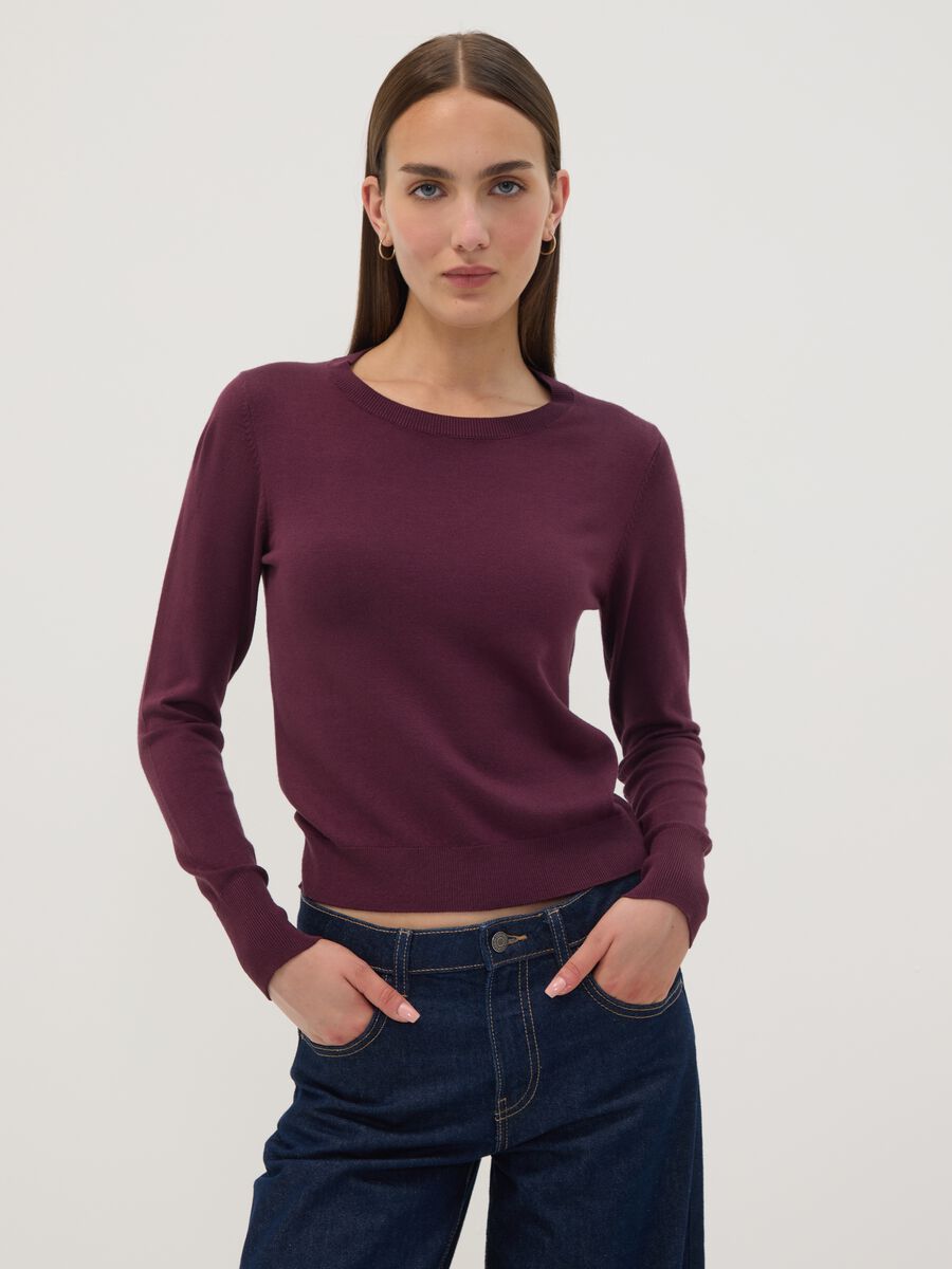 Maglia viola in misto viscosa a girocollo_0