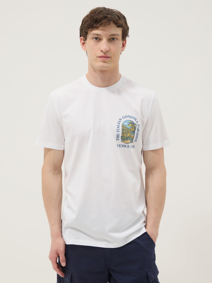Weisses T-Shirt aus reiner Baumwolle mit Print, Regular Fit_0