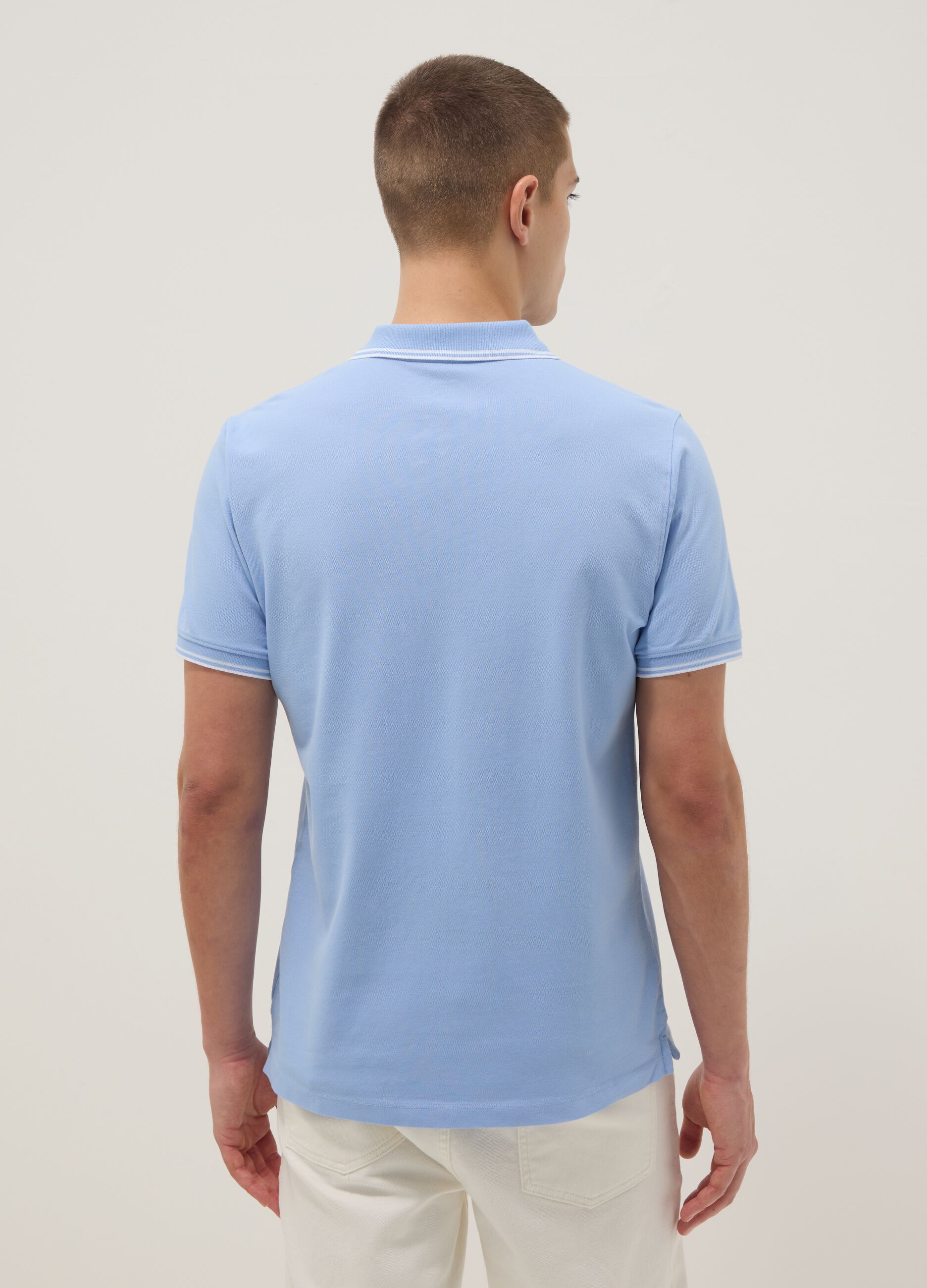 Light blue stretch cotton polo shirt, regular fit