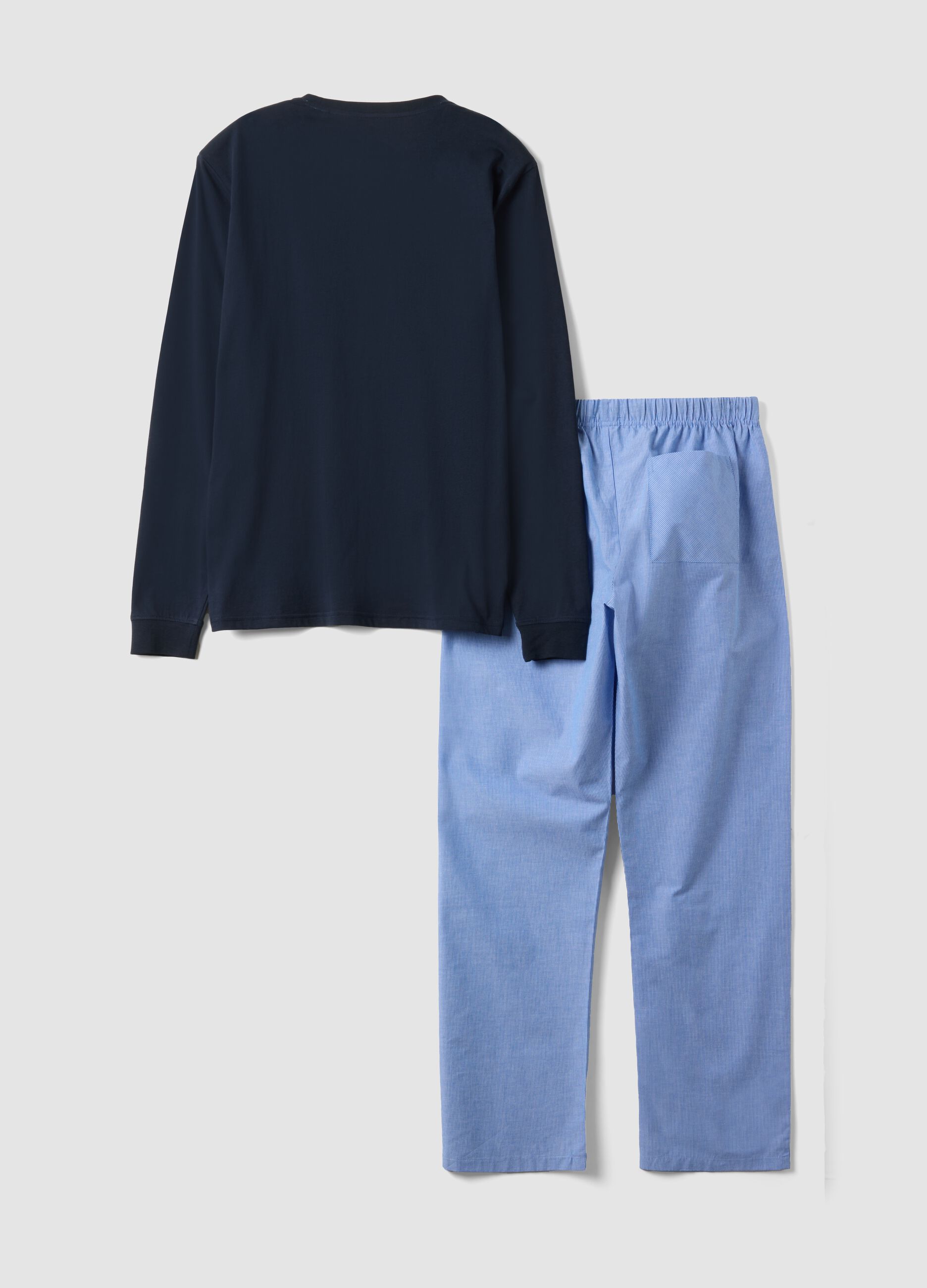 Brauner gestreifter Pyjama aus reiner Bio-Baumwolle, Regular Fit