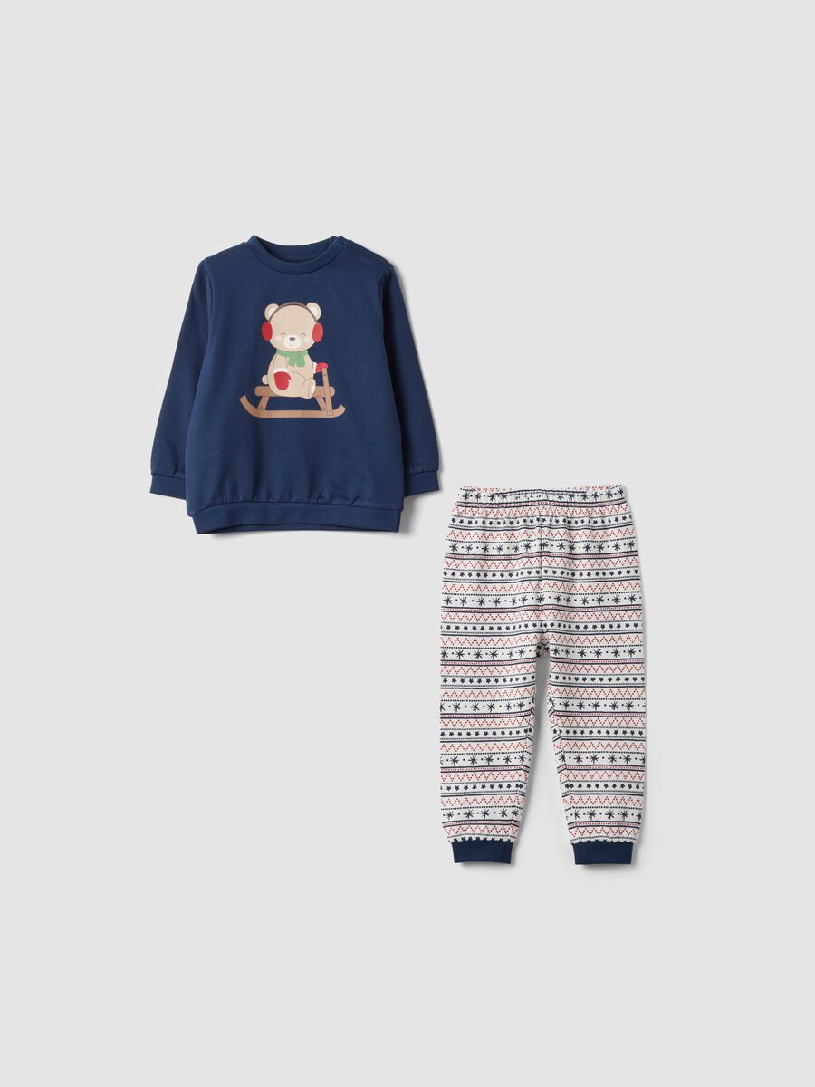 Navy blue pure cotton crew-neck pyjamas_0
