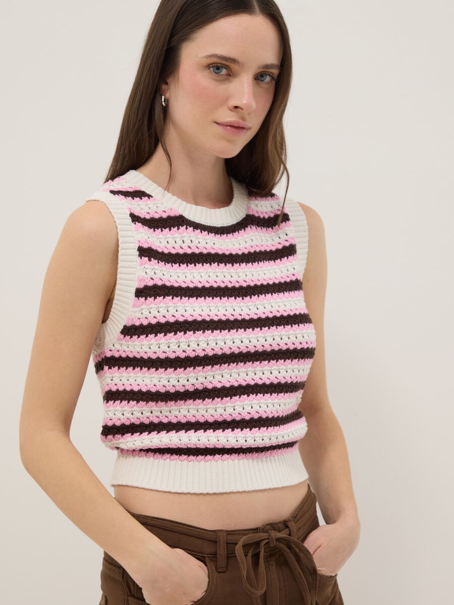 Regular fit multicolour striped pure cotton tank top_0