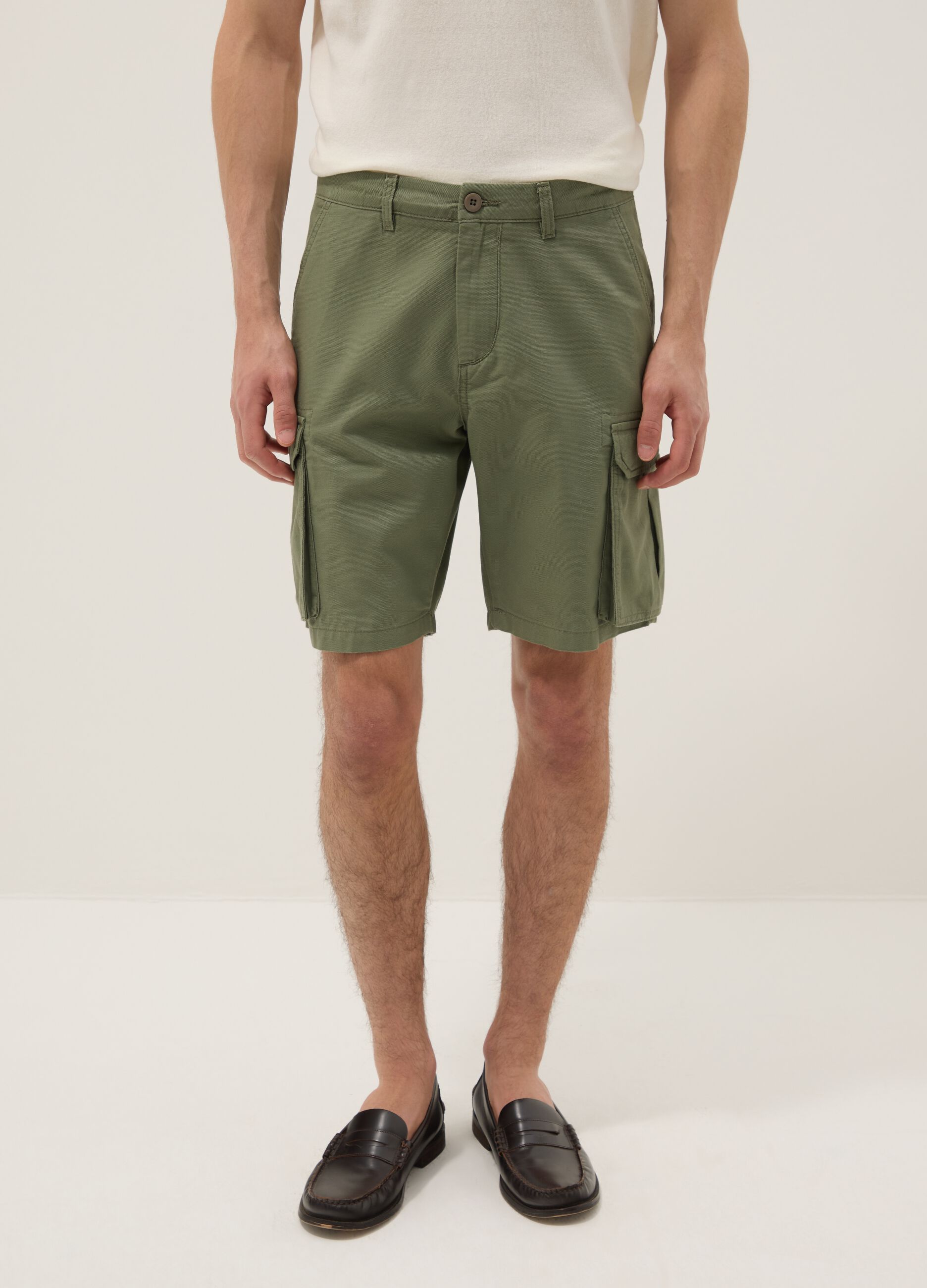 Green cotton cargo Bermuda shorts, regular fit