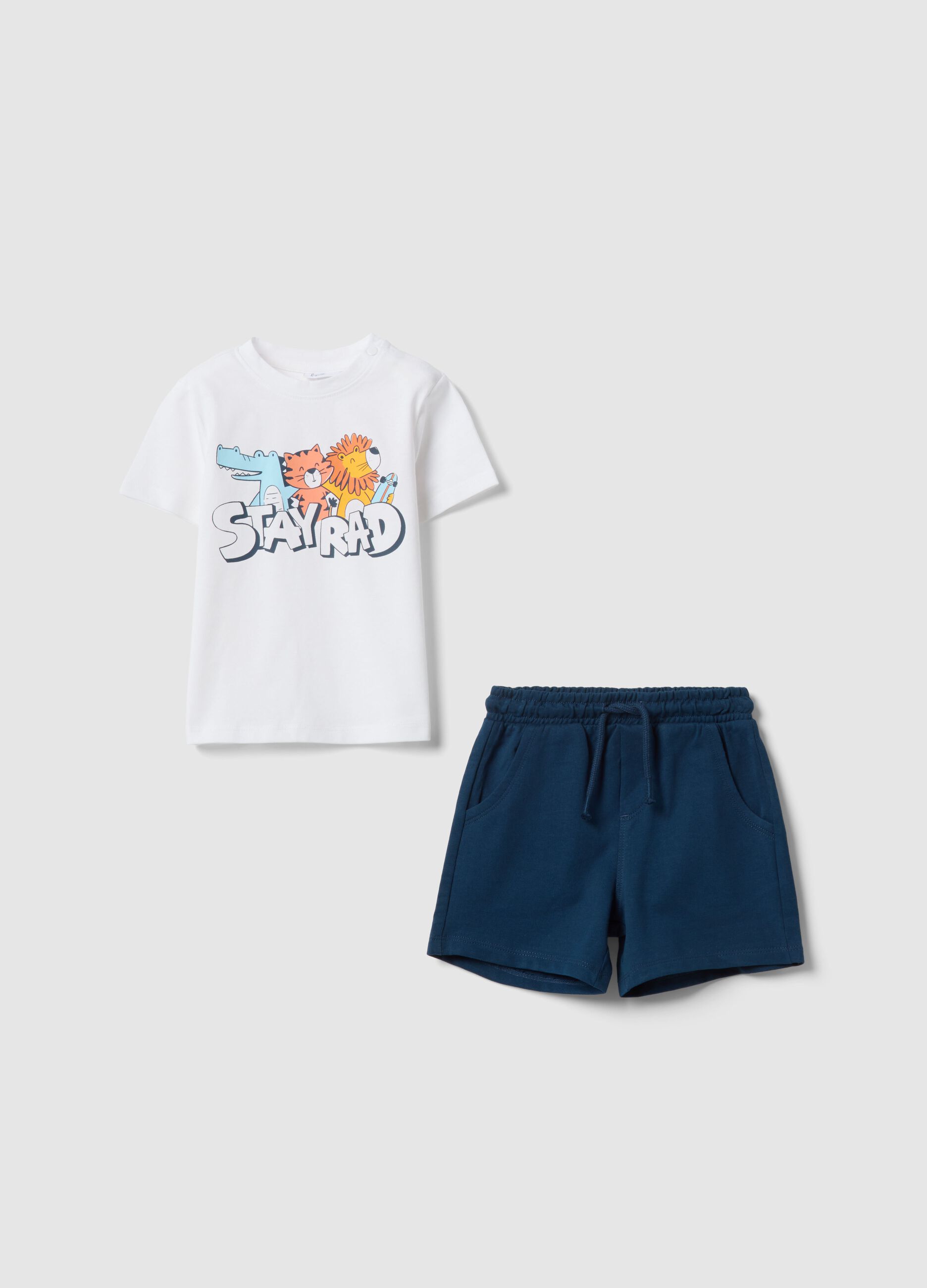 Boys' regular fit multicolour cotton shirt and short set