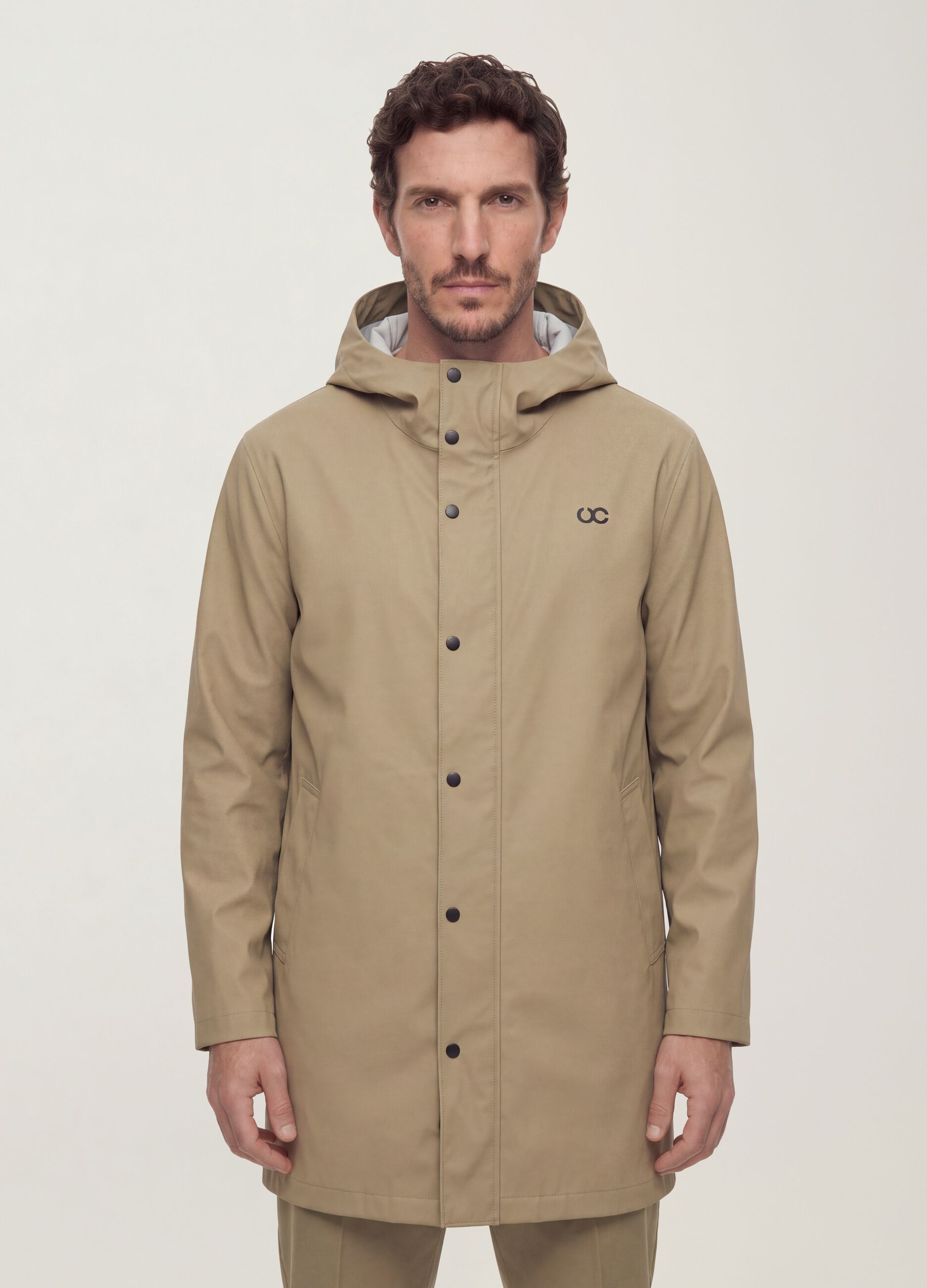 Beige regular-fit raincoat with zip