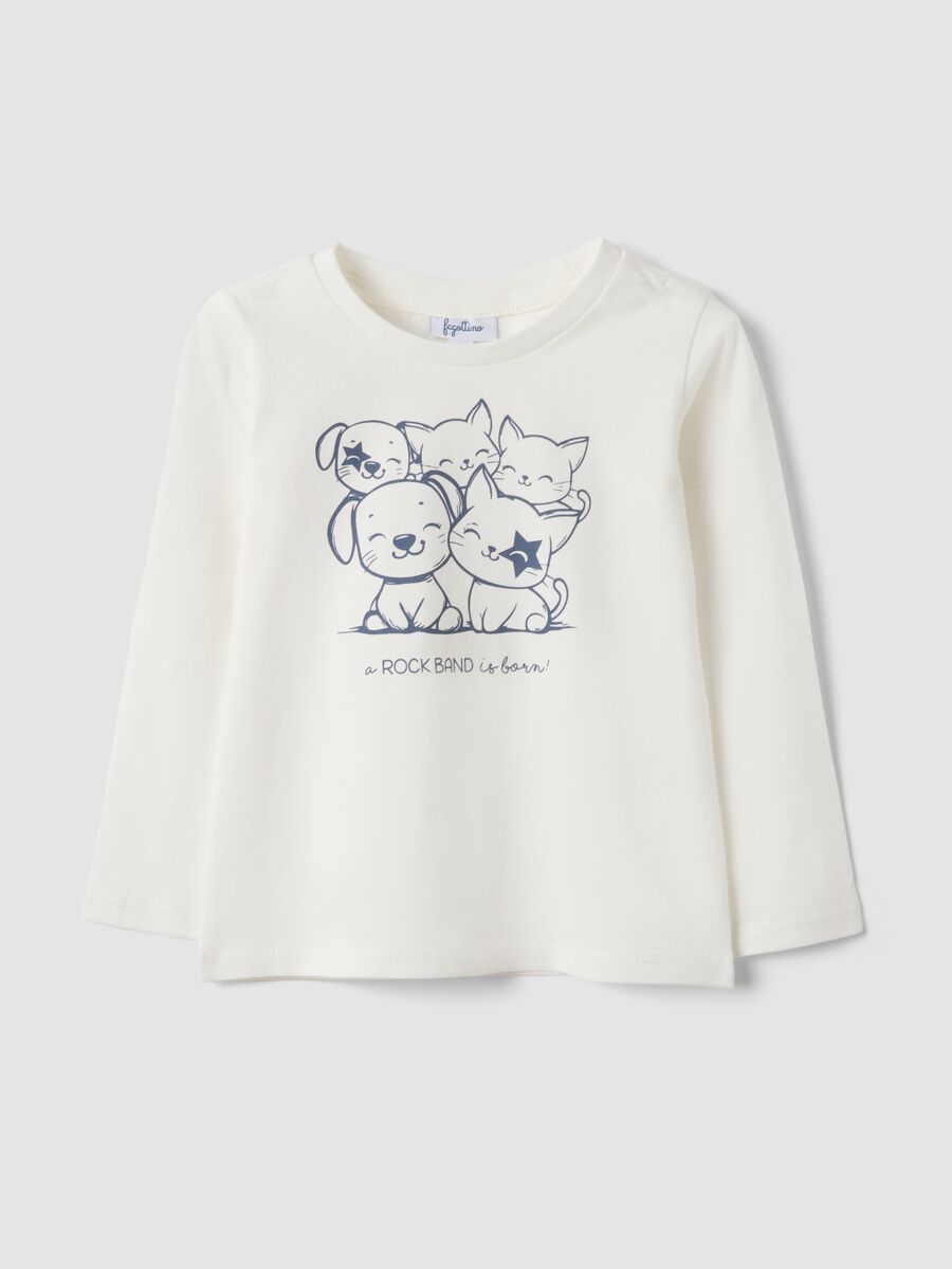 Maglietta bianca in puro cotone organico con stampa animaletti per bimba_0