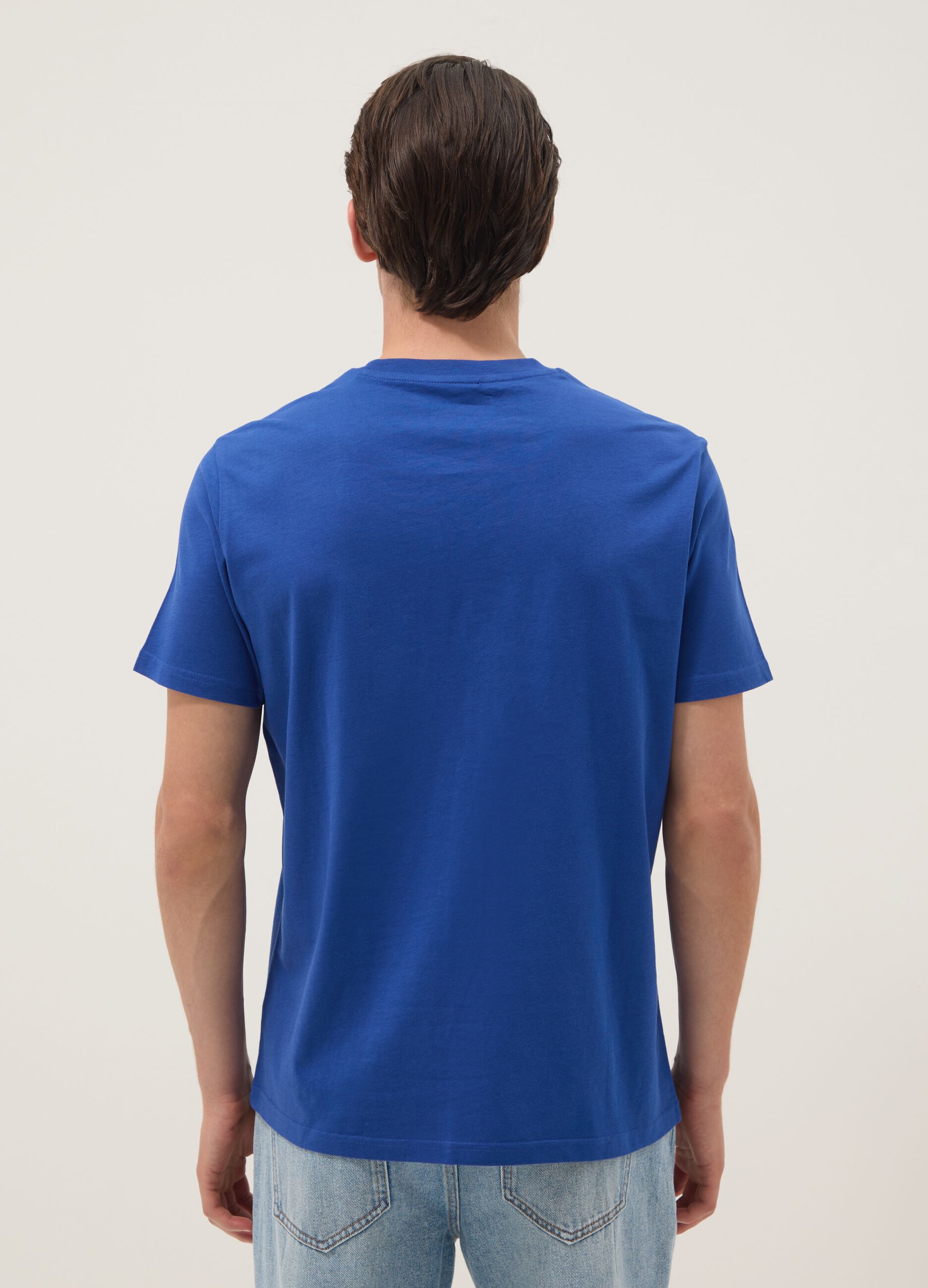 Blaues T-Shirt aus reiner Baumwolle mit Print, Regular Fit