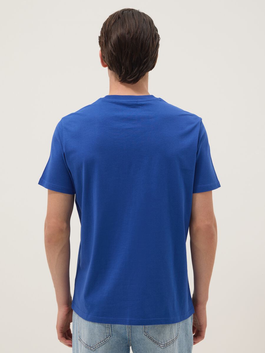 Blaues T-Shirt aus reiner Baumwolle mit Print, Regular Fit_3