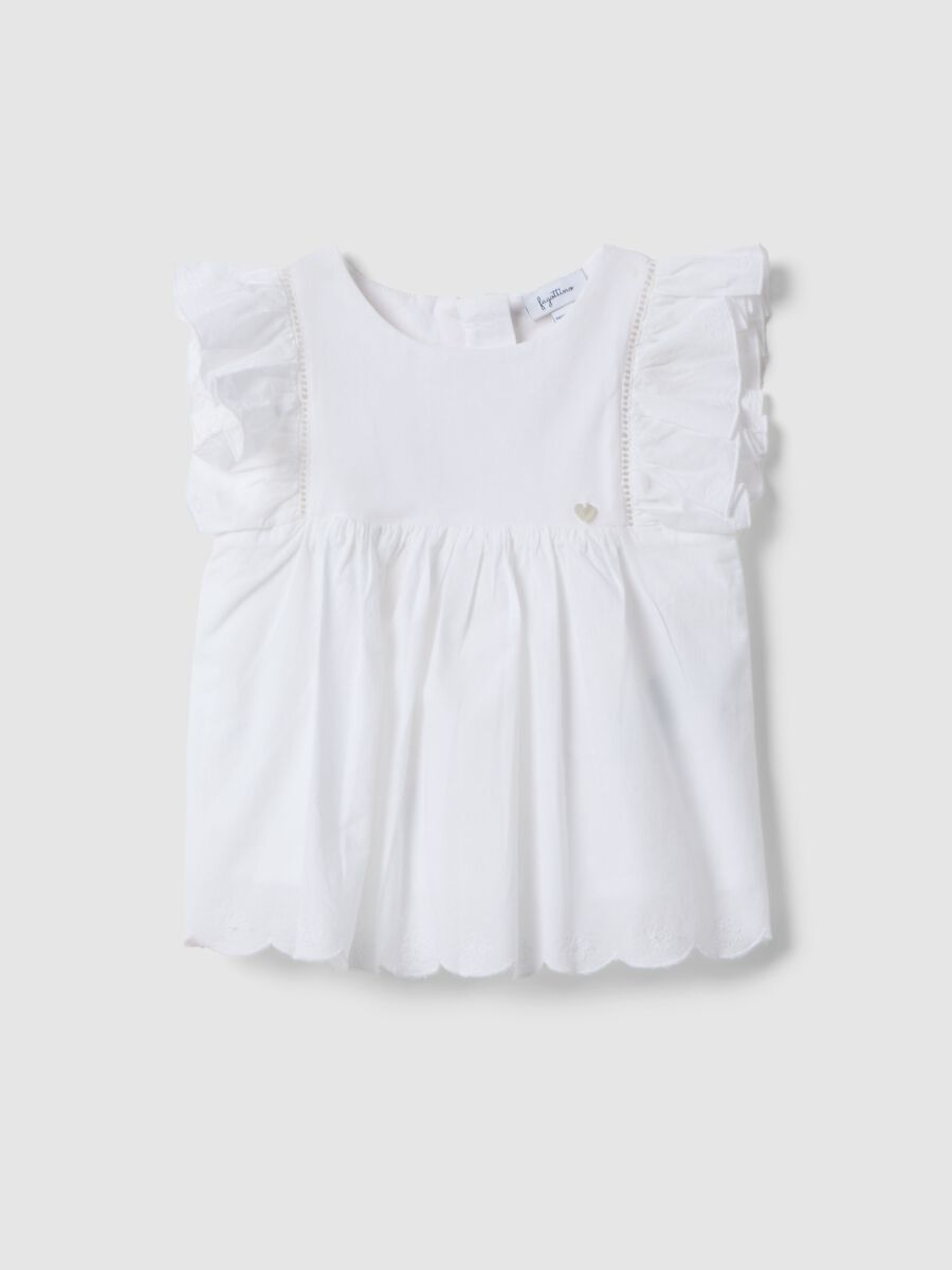 White pure cotton baby shirt, regular fit with ruffle_0