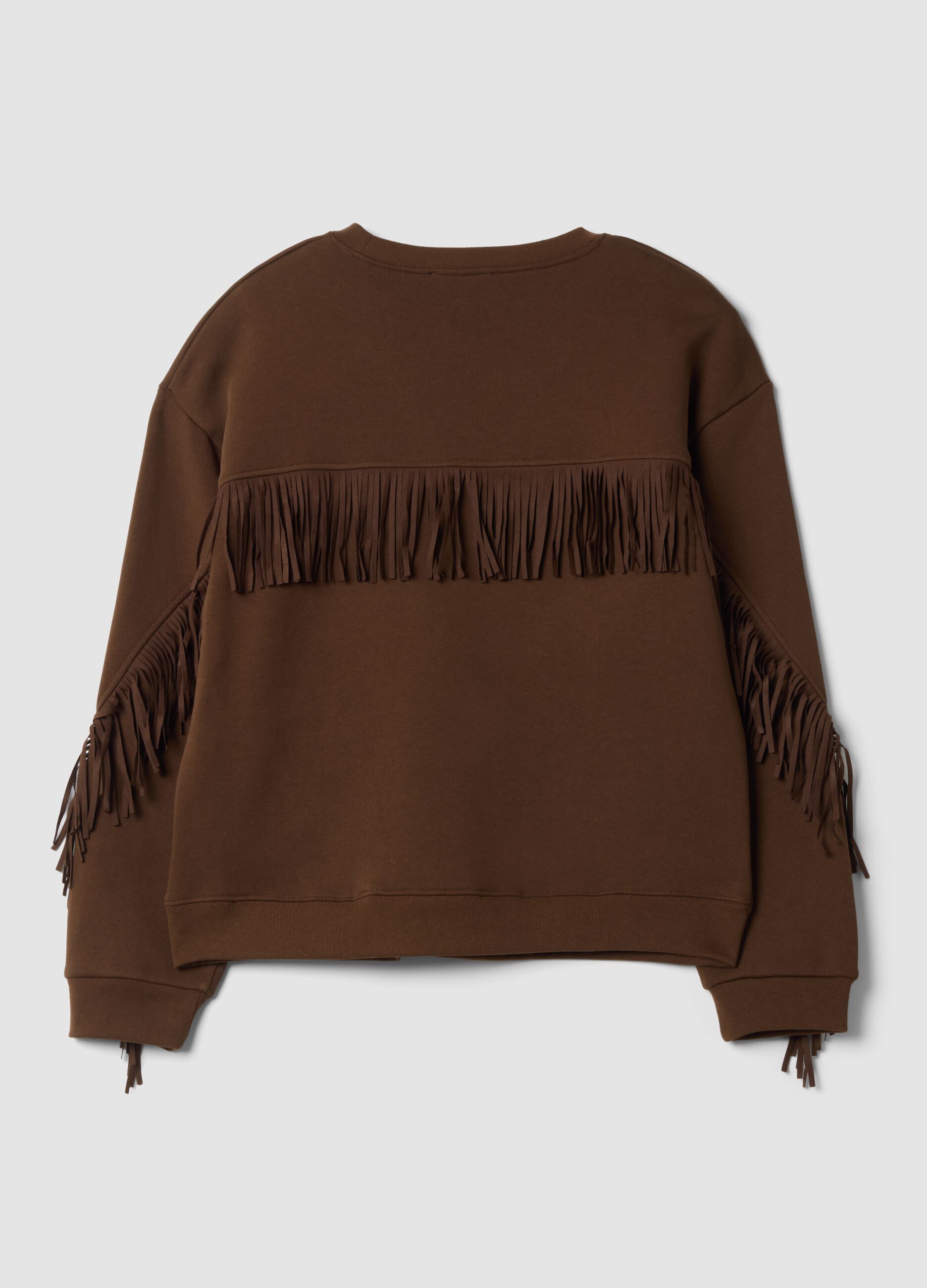Braunes Sweatshirt aus Baumwollmix mit Rundhalsausschnitt und Fransen, Regular Fit