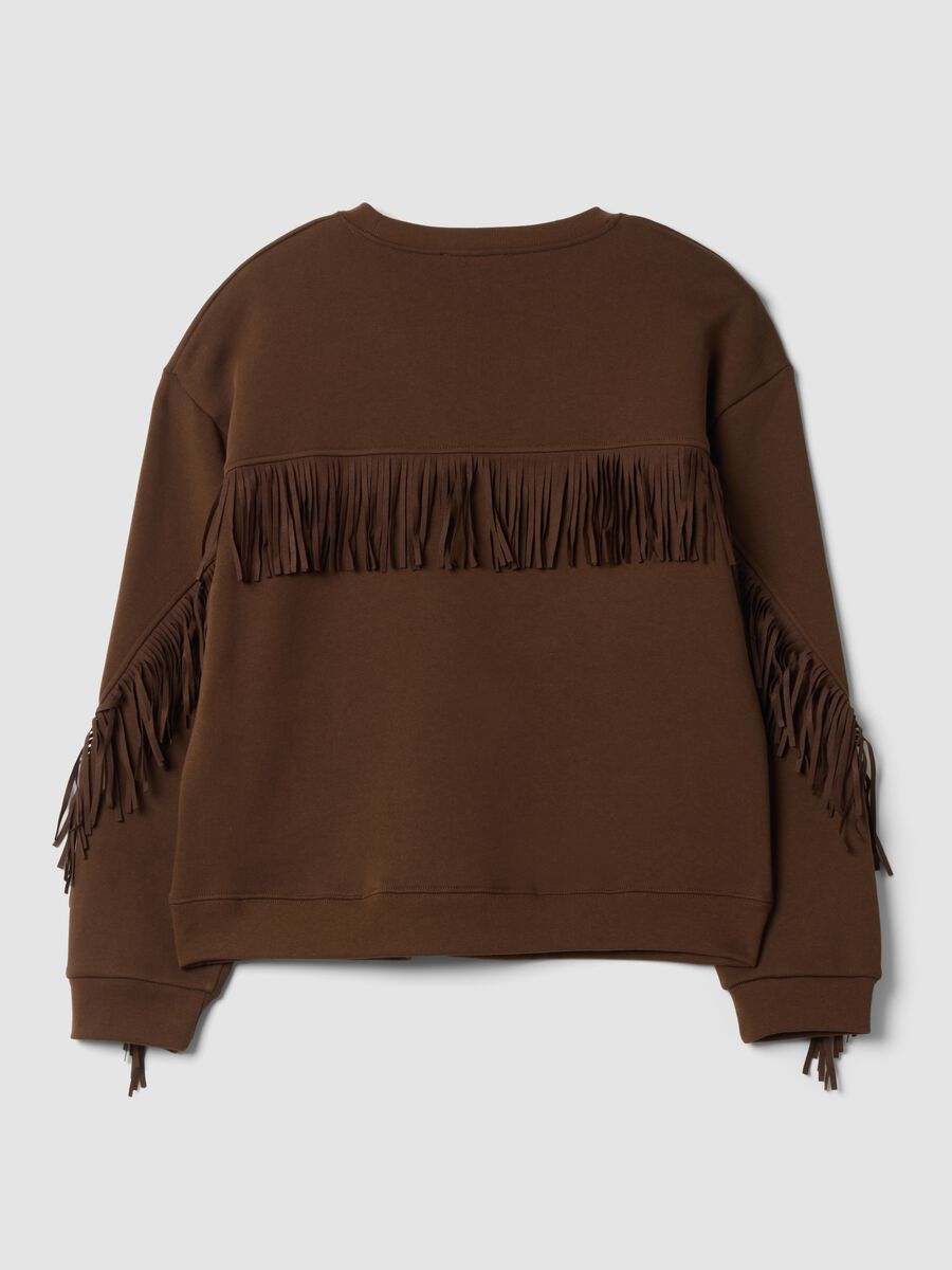 Braunes Sweatshirt aus Baumwollmix mit Rundhalsausschnitt und Fransen, Regular Fit_2