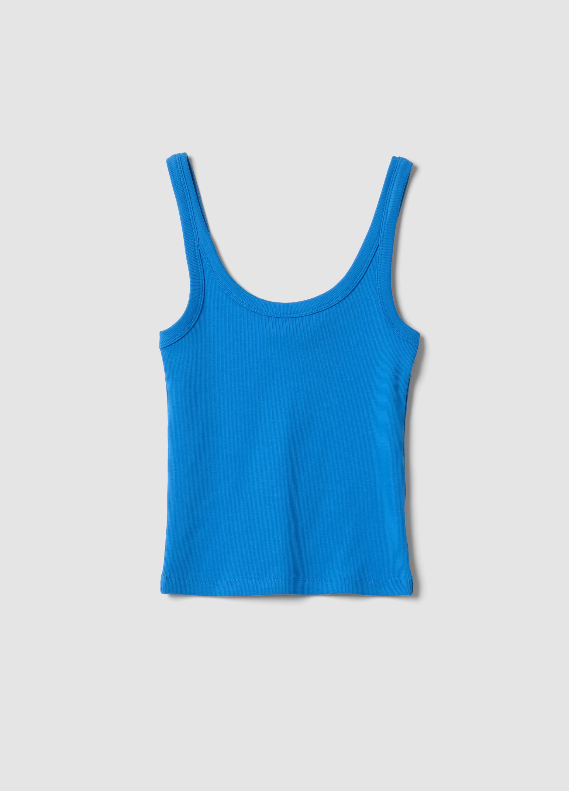 Blue fitted stretch cotton vest top