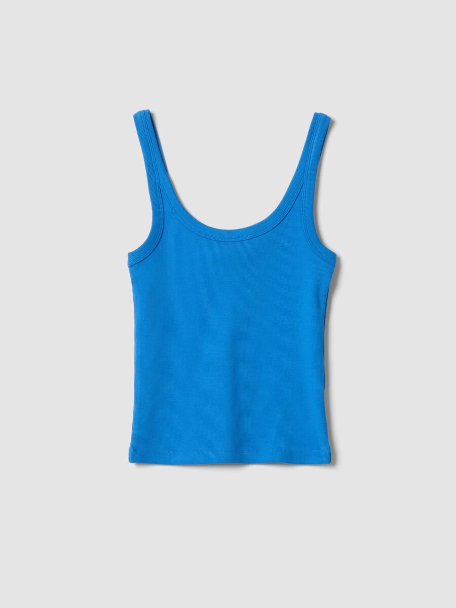 Camiseta de tirantes azul ajustada de algod&oacute;n el&aacute;stico_4