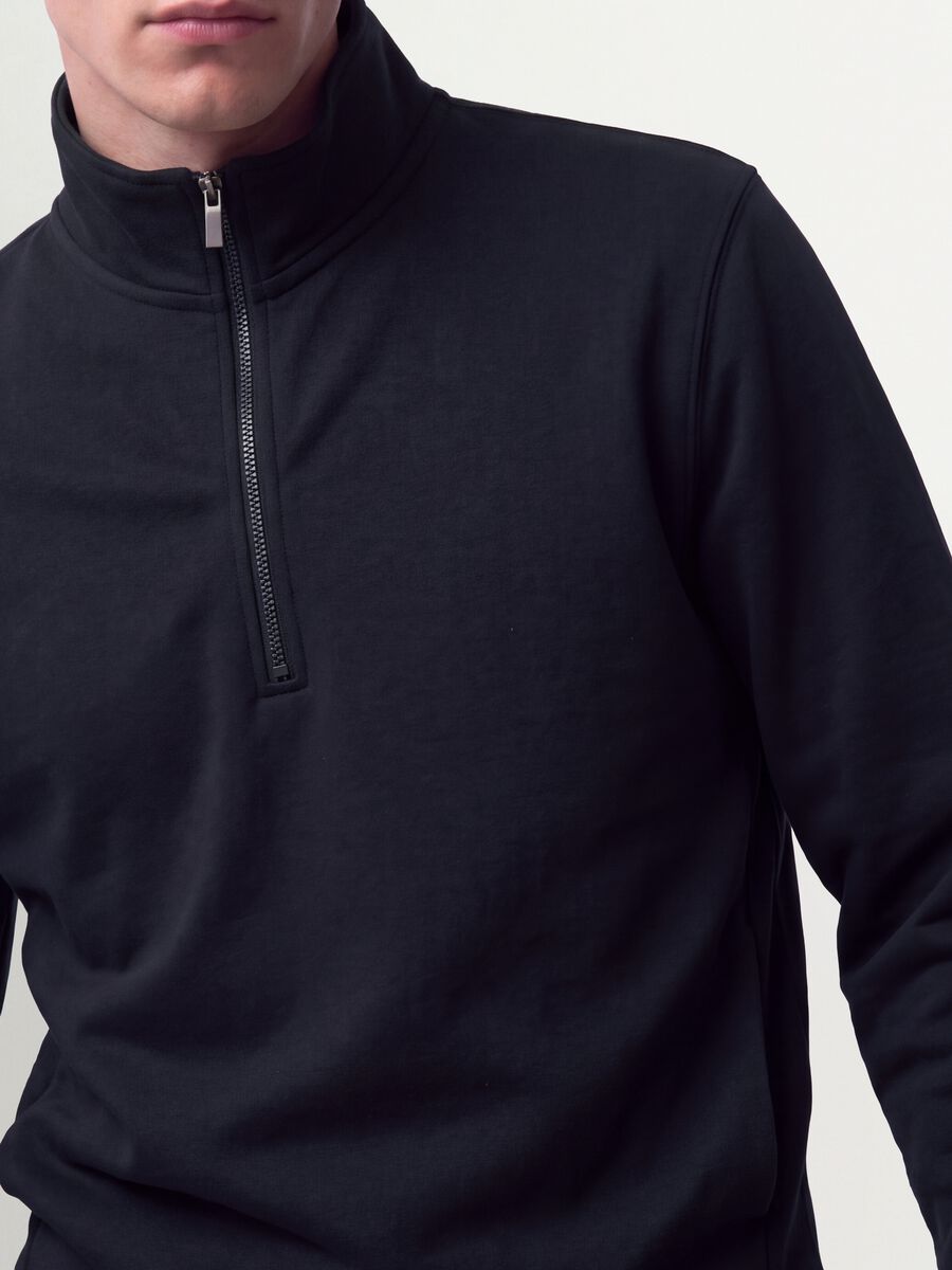 Blue cotton-blend half-zip crew-neck sweatshirt_2