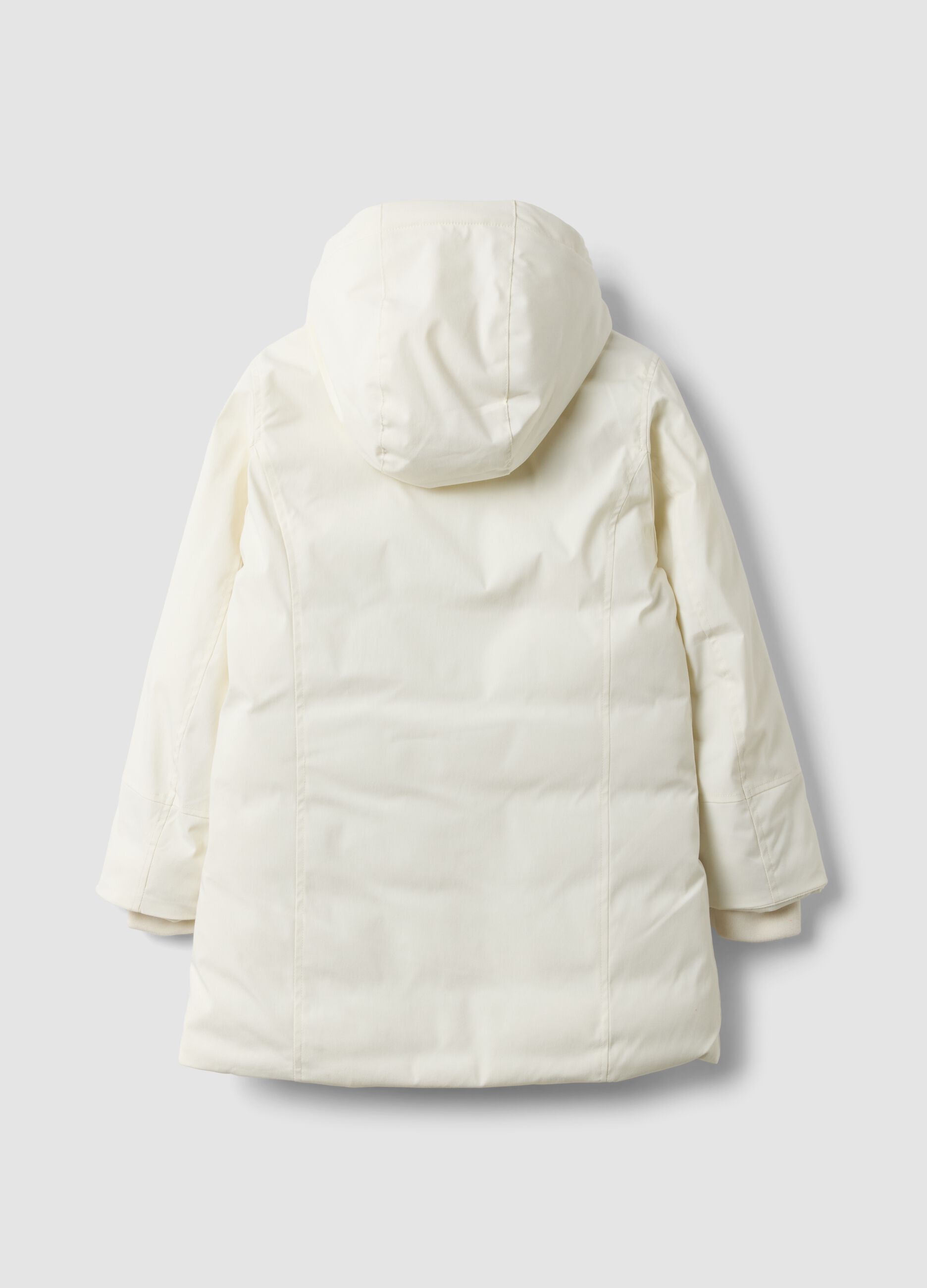 White padded jacket with hood and zip