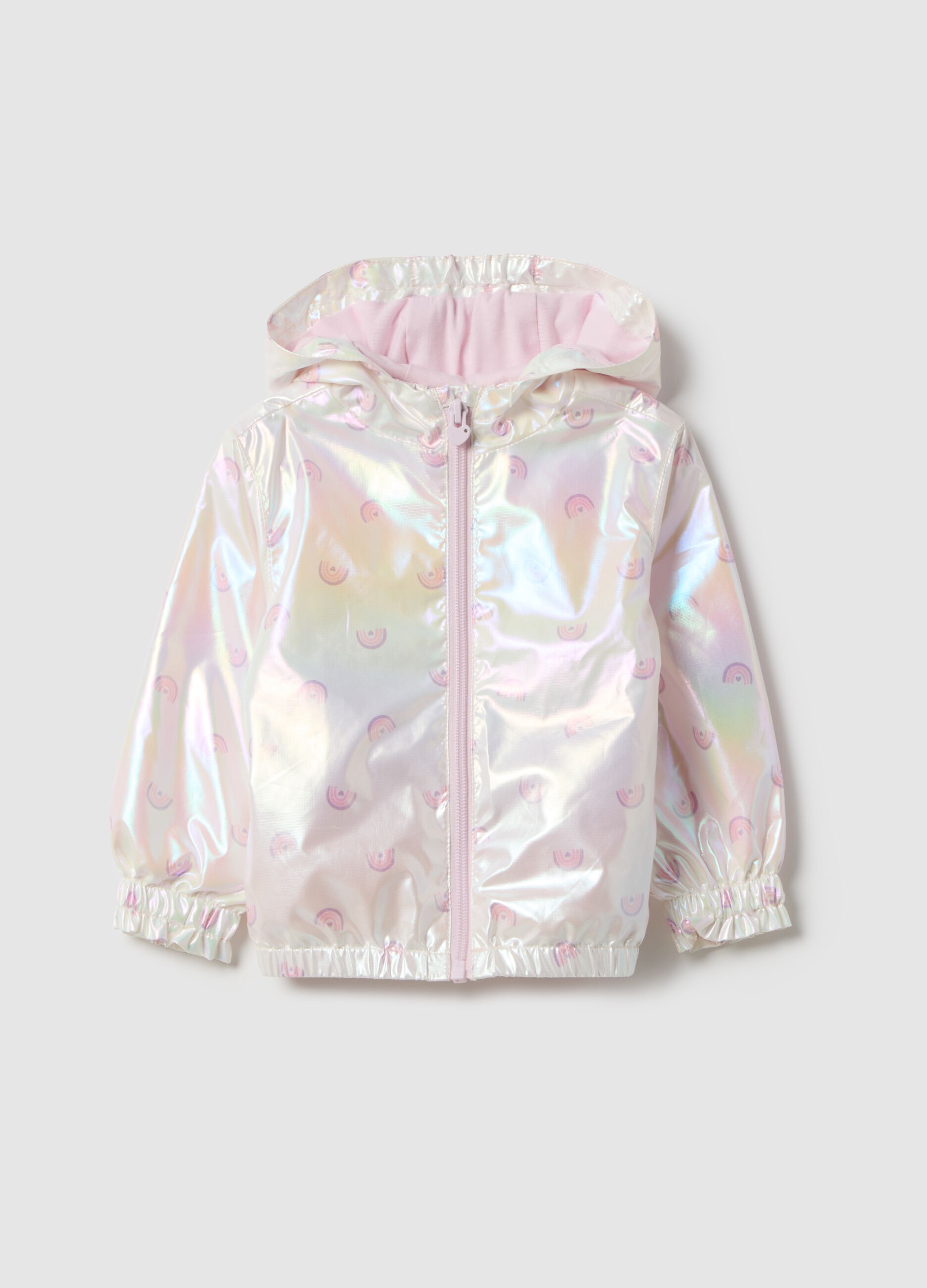 Casaco iridescente multicolorido com capuz para crian&ccedil;as, corte regular