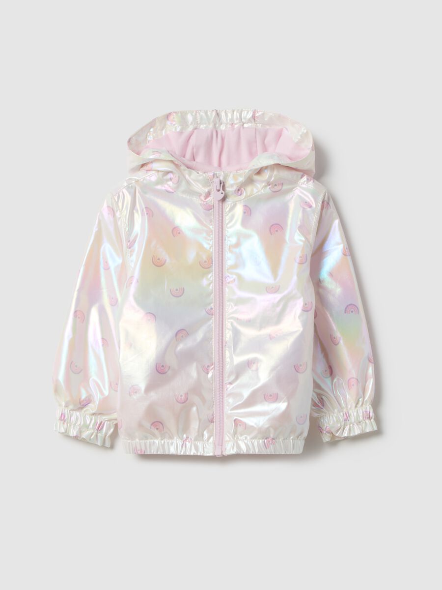 Multicoloured iridescent jacket with hood for children, regular fit_0