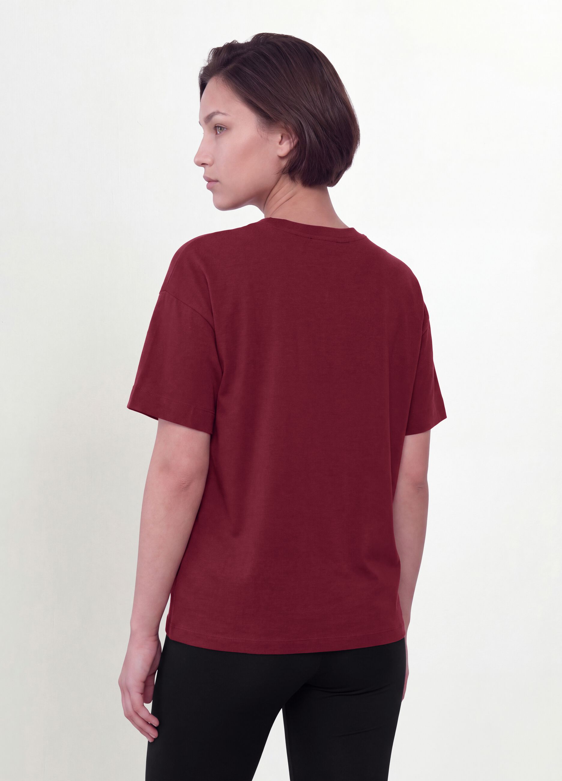 Red crew-neck T-shirt in stretch cotton-modal blend, regular fit