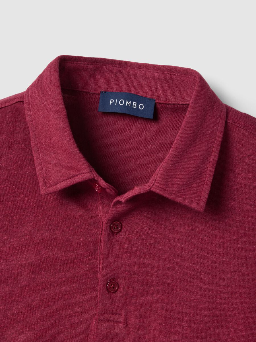 Red regular fit linen-cotton blend polo shirt_5