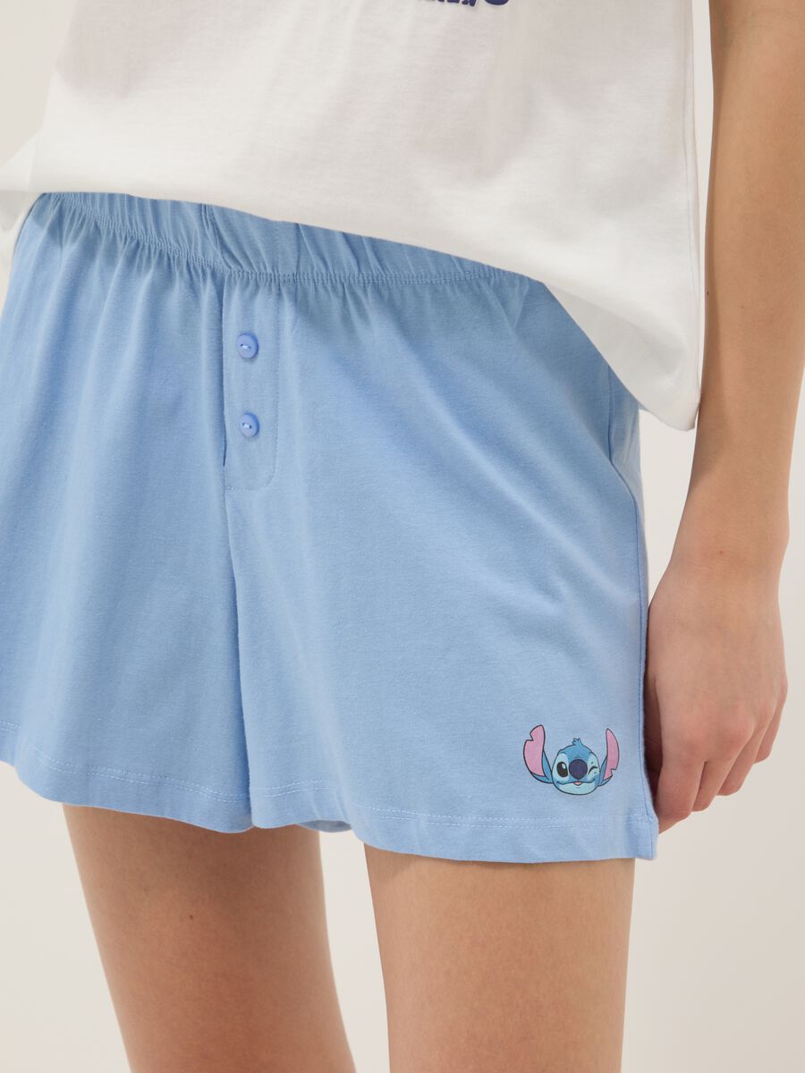 Pyjama court blanc et bleu clair en pur coton avec imprim&eacute; Stitch_5