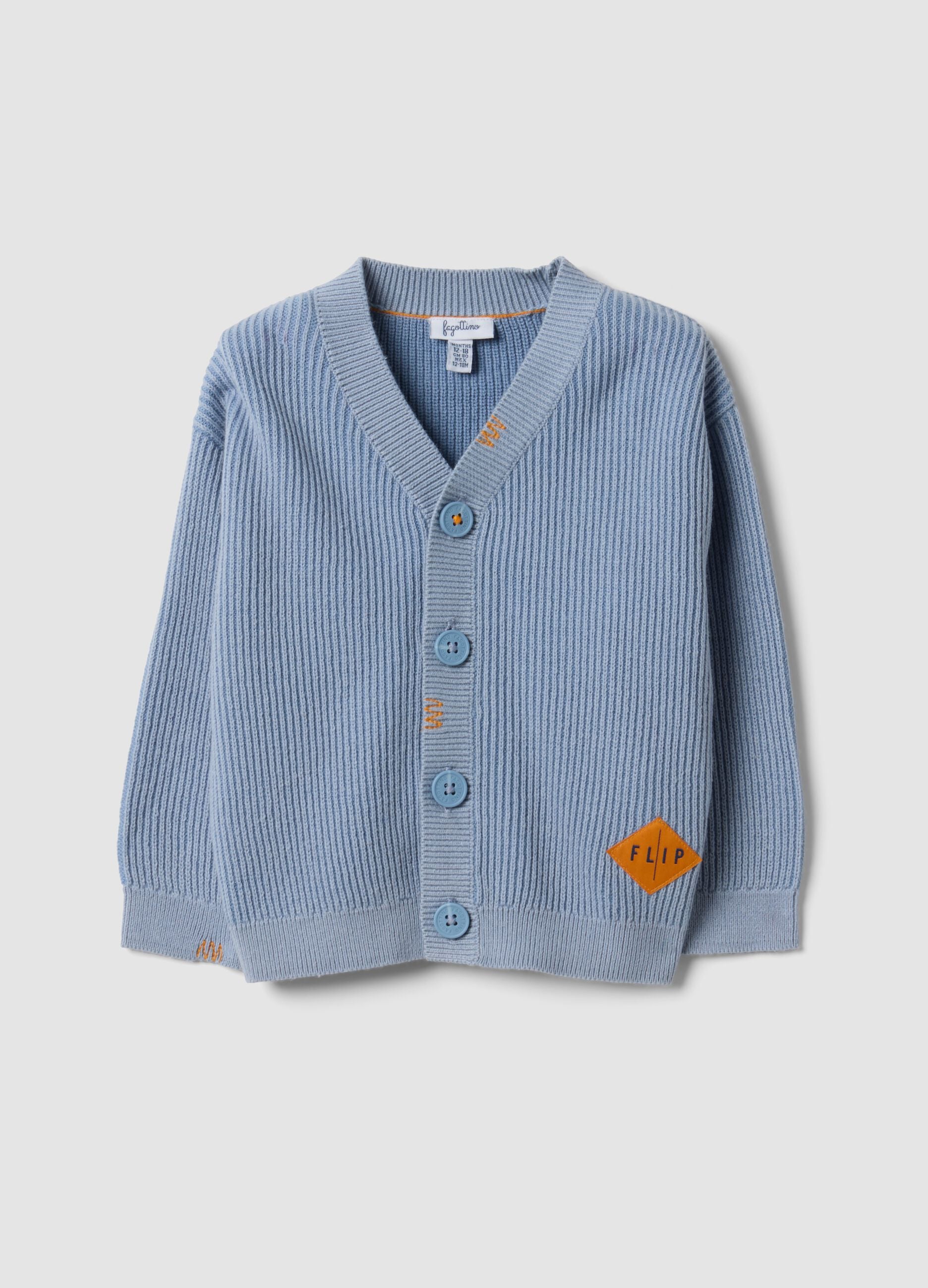 Blue cotton-blend V-neck oversized fit cardigan for boys