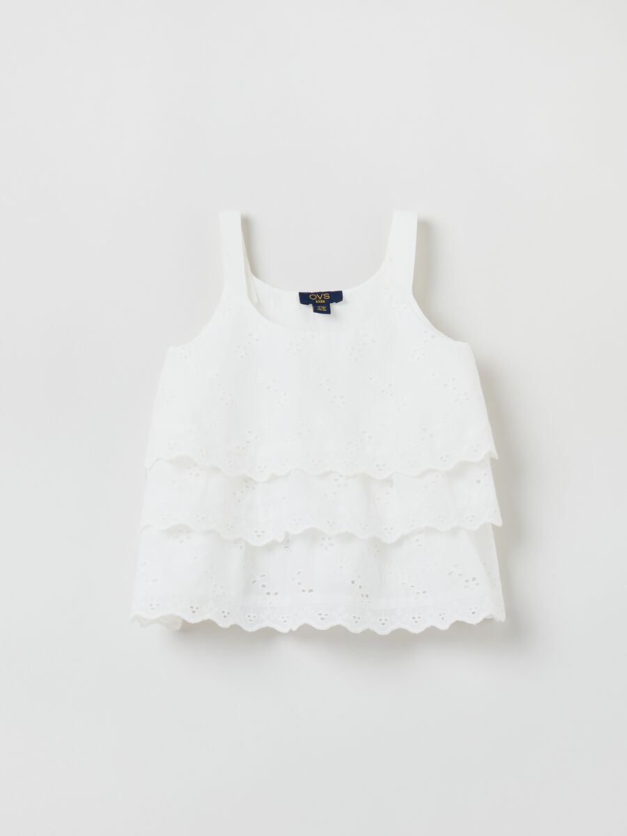 Tiered tank top in broderie anglaise cotton_0