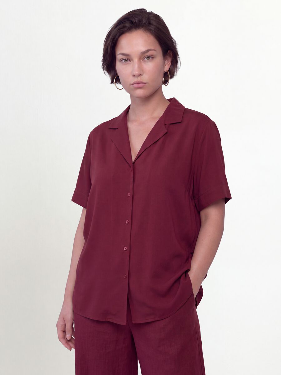 Red oversized short-sleeve viscose-blend shirt_0