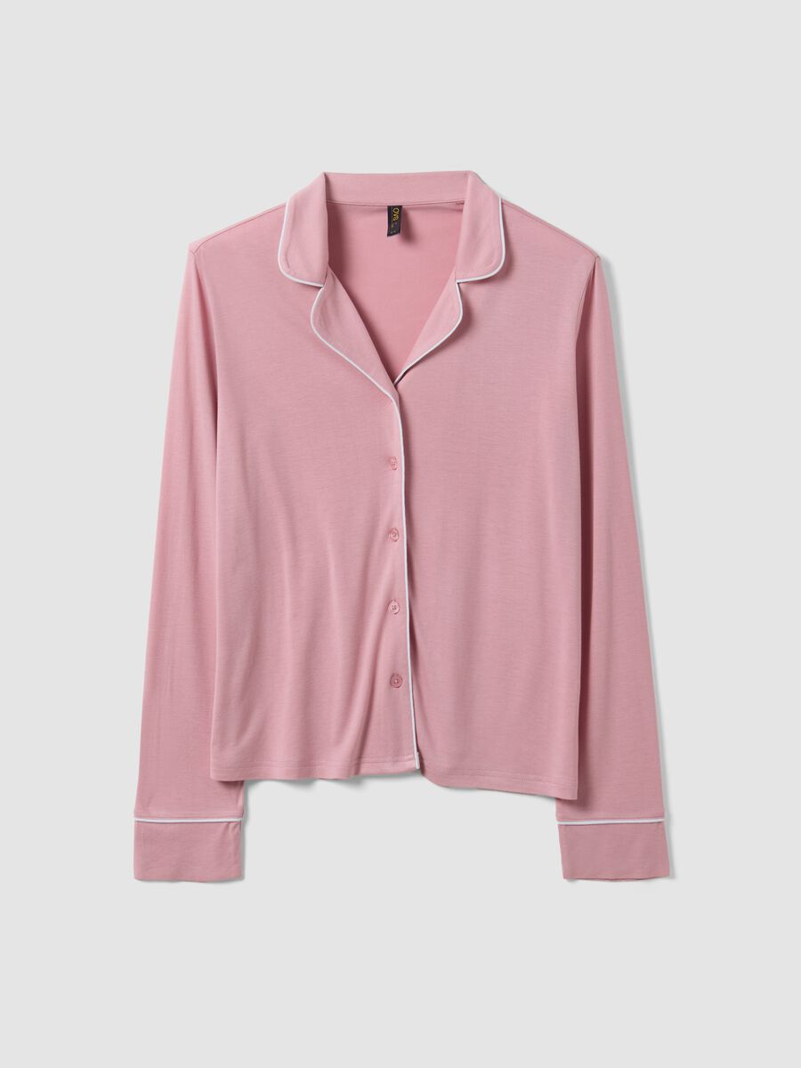 Pijama rosa em viscose pura com decote em V e debruns em contraste_4