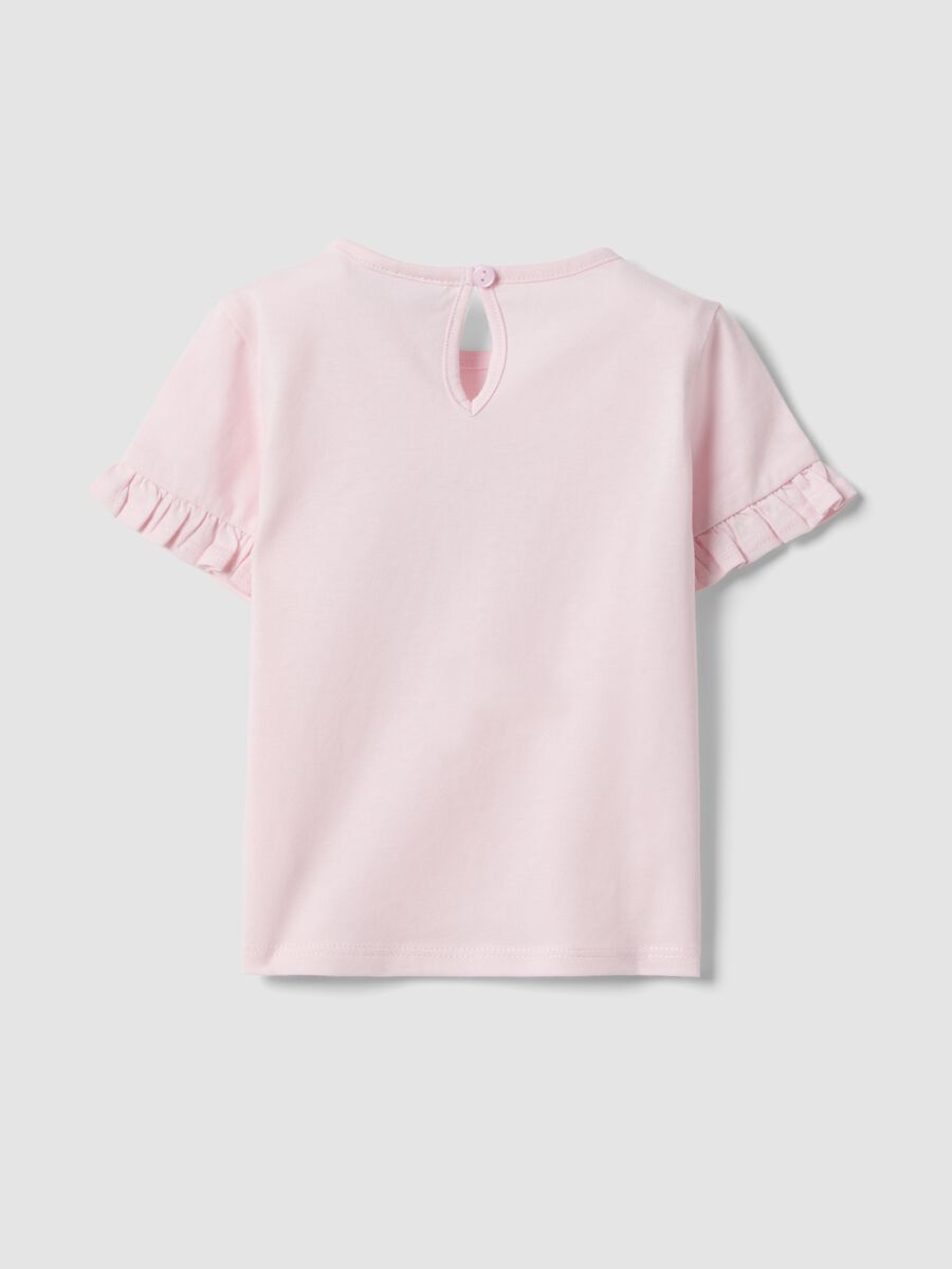T-shirt rosa em puro algod&atilde;o org&acirc;nico para beb&eacute; menina com estampado e folhos_1