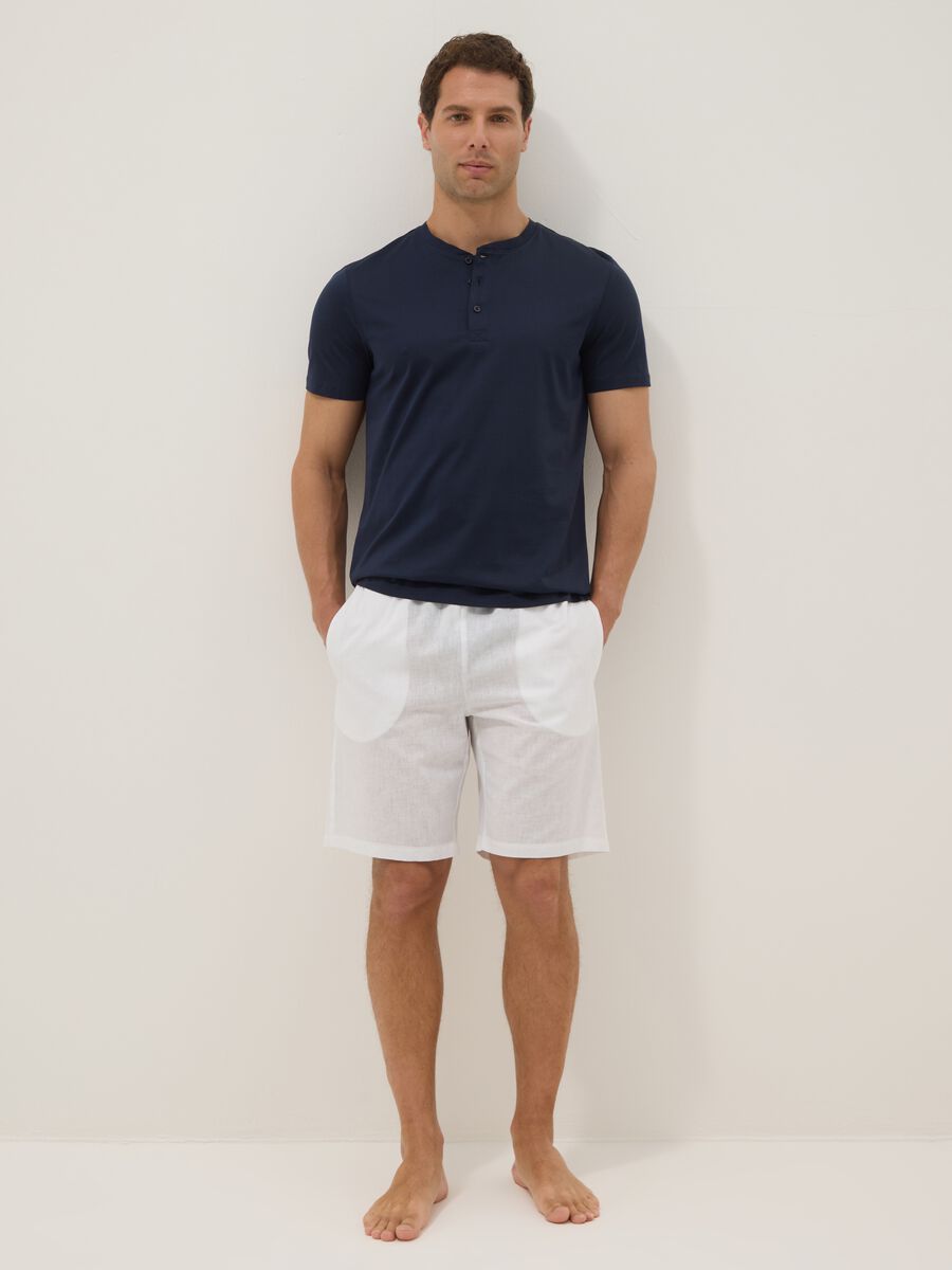 White cotton and linen blend pyjama shorts, regular fit_0