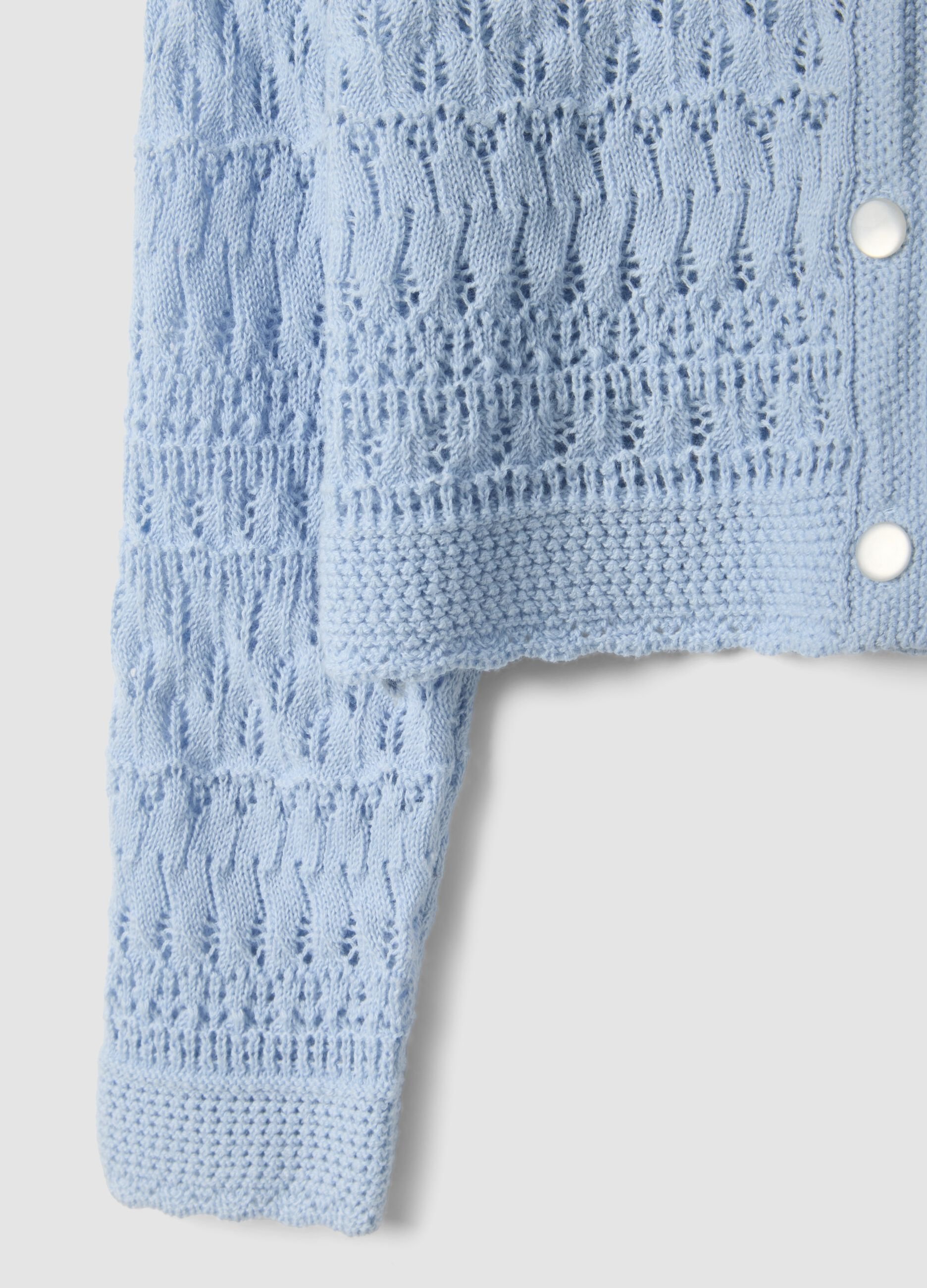 Blue fitted pure cotton knitted cardigan for baby girl