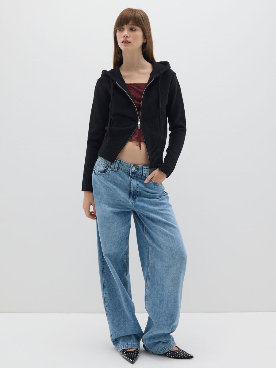 Black hooded cardigan regular fit with zip_1