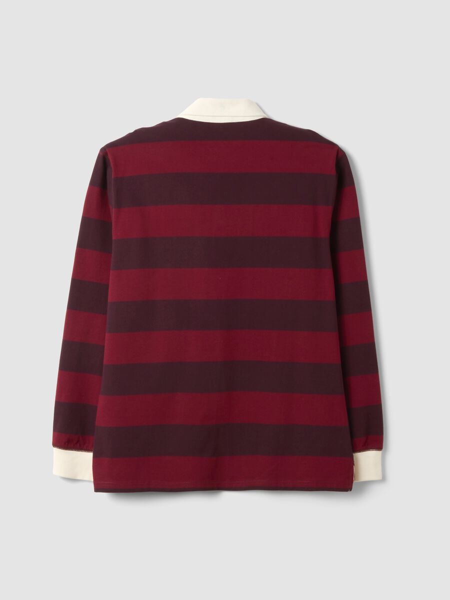 Red pure cotton striped long-sleeve rugby polo, regular fit_6