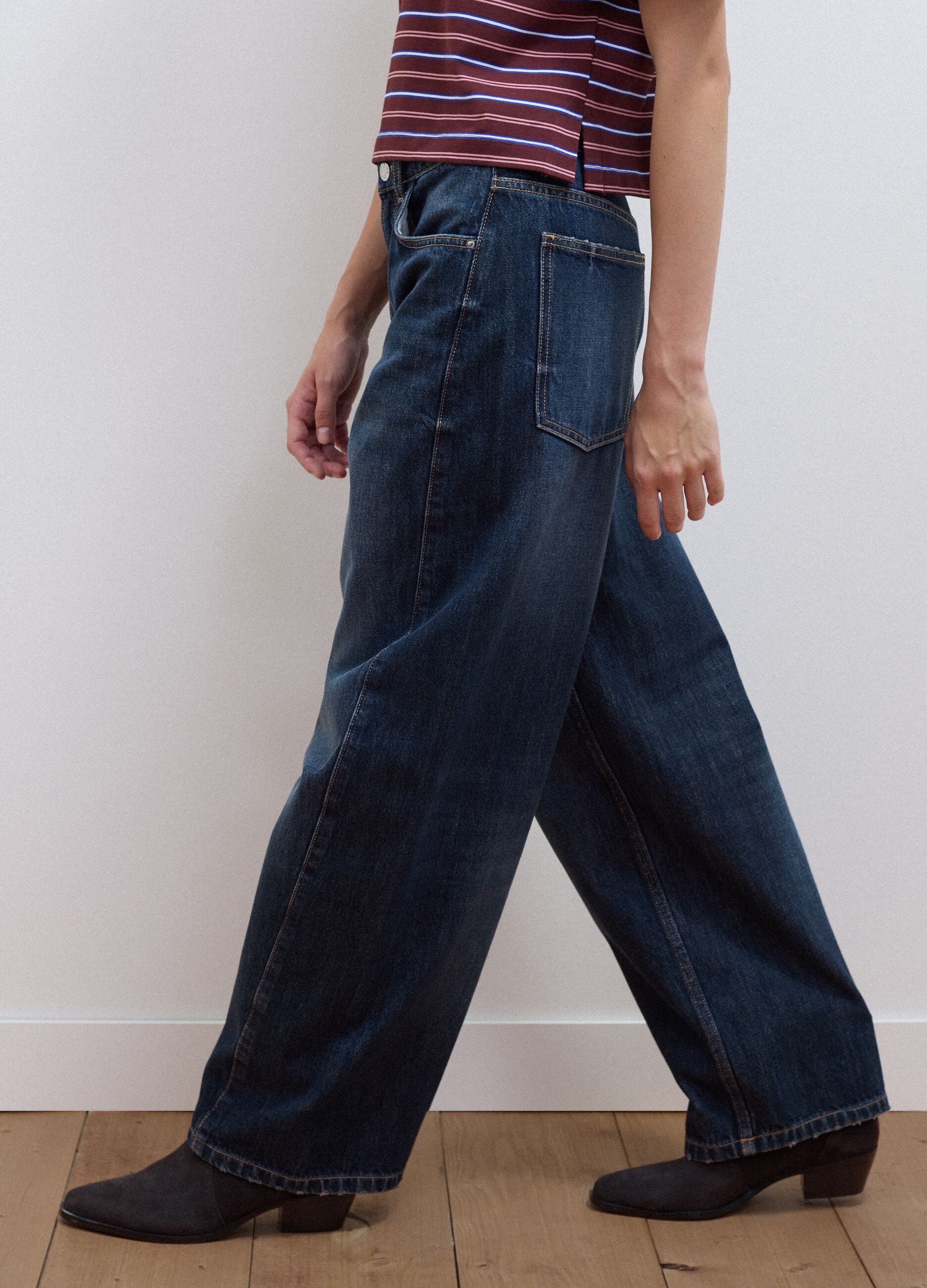 Blaue Balloon-Fit-Jeans aus reiner Baumwolle