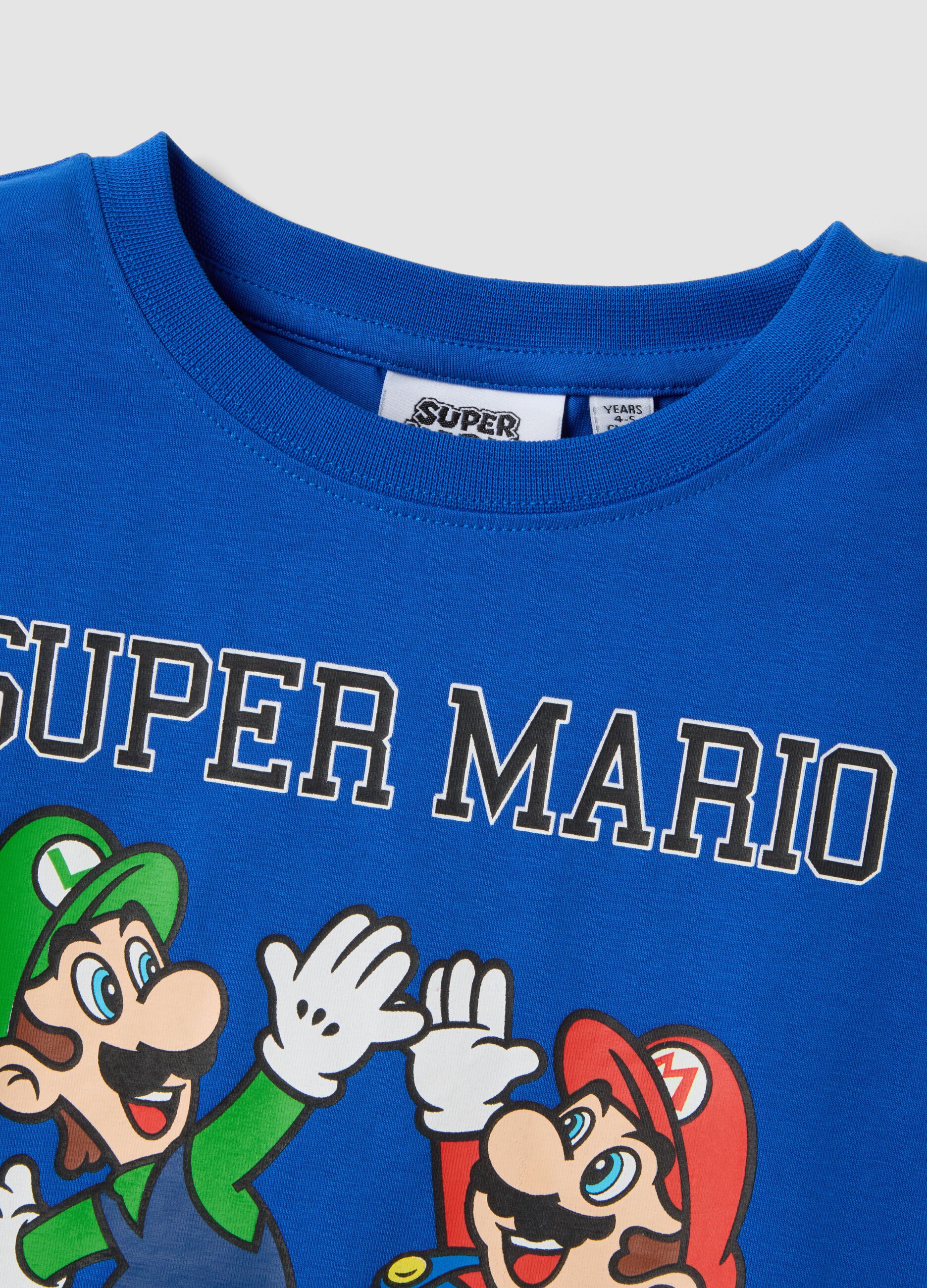 Blue short-sleeve stretch cotton T-shirt