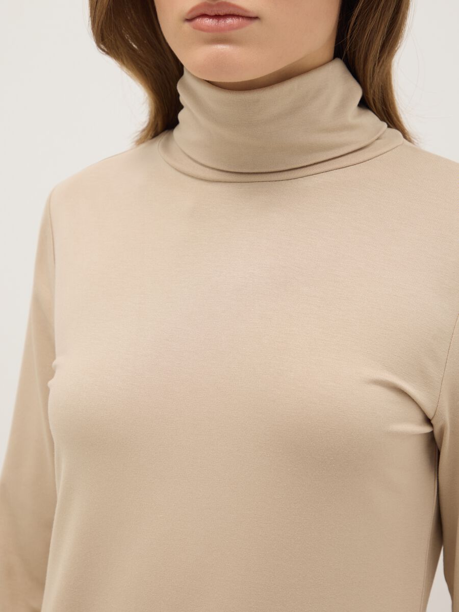 Beige Crew Neck Long Sleeve Regular Fit Sweater_3