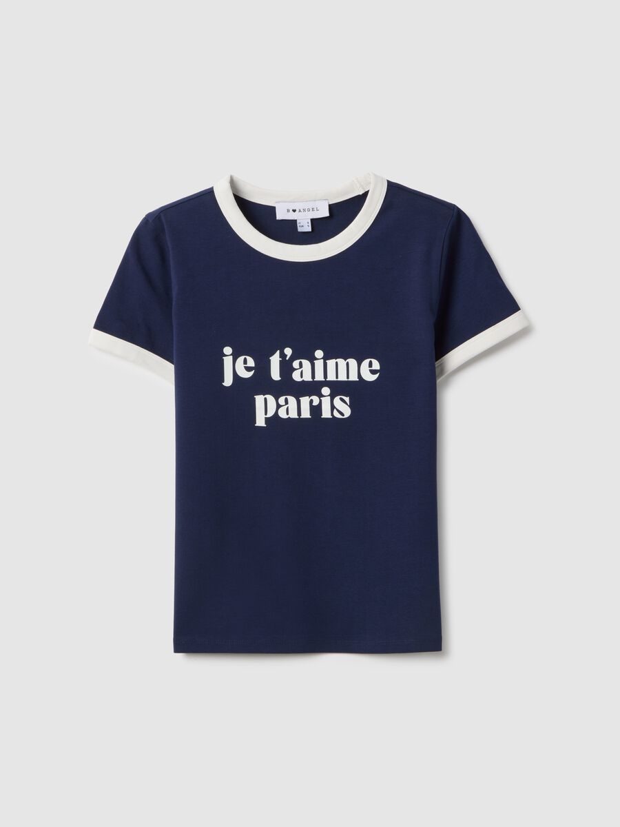 Regular fit blue stretch cotton T-shirt with print_4