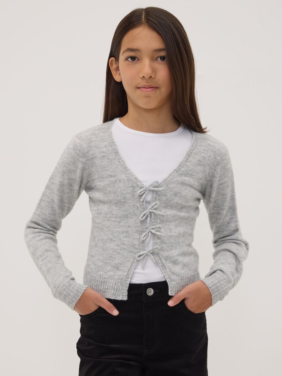 Grey marl stretch wool cardigan, regular fit_0