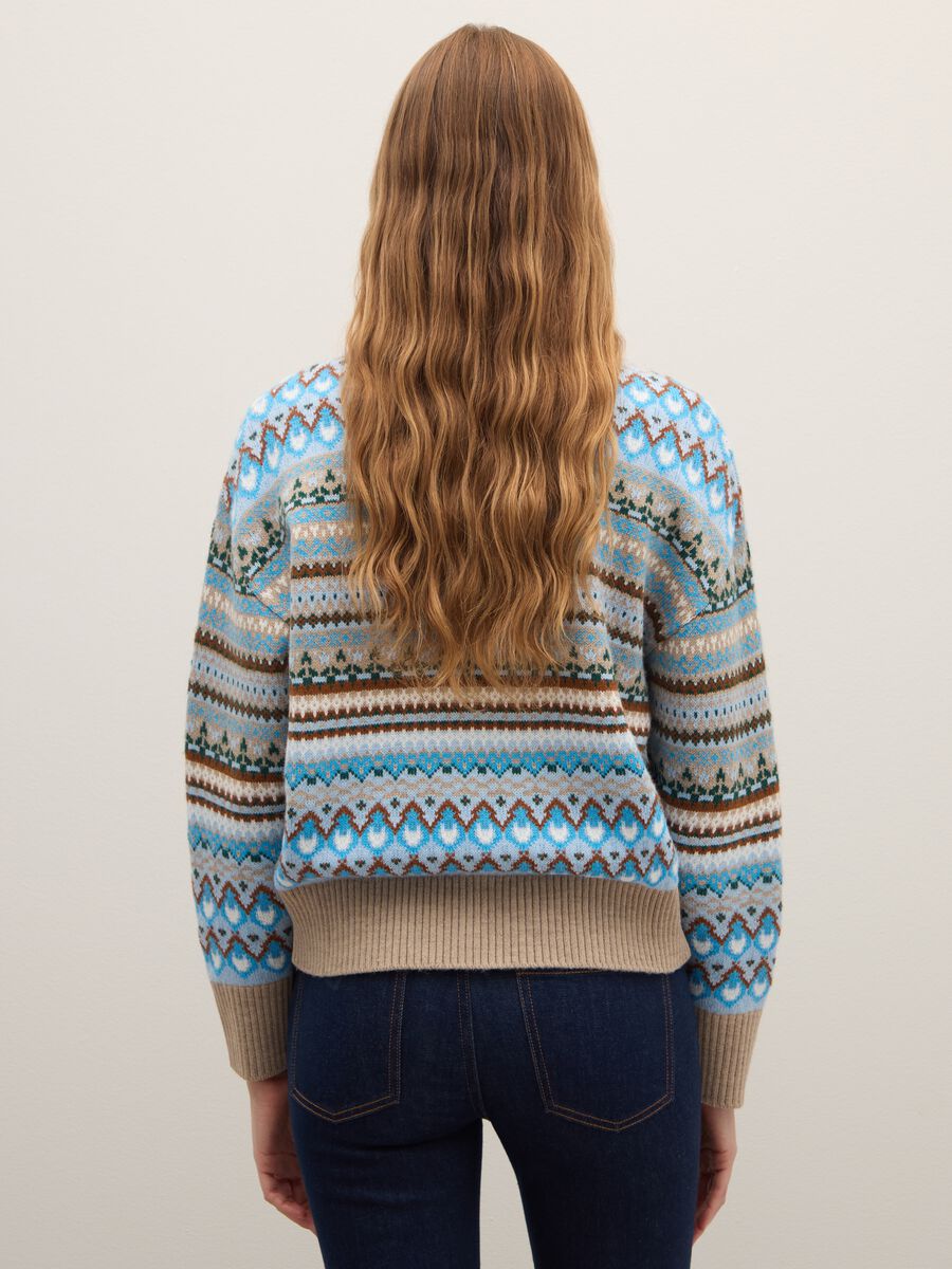 Mehrfarbiger Rundhalspullover mit geometrischem Muster, Regular Fit_3