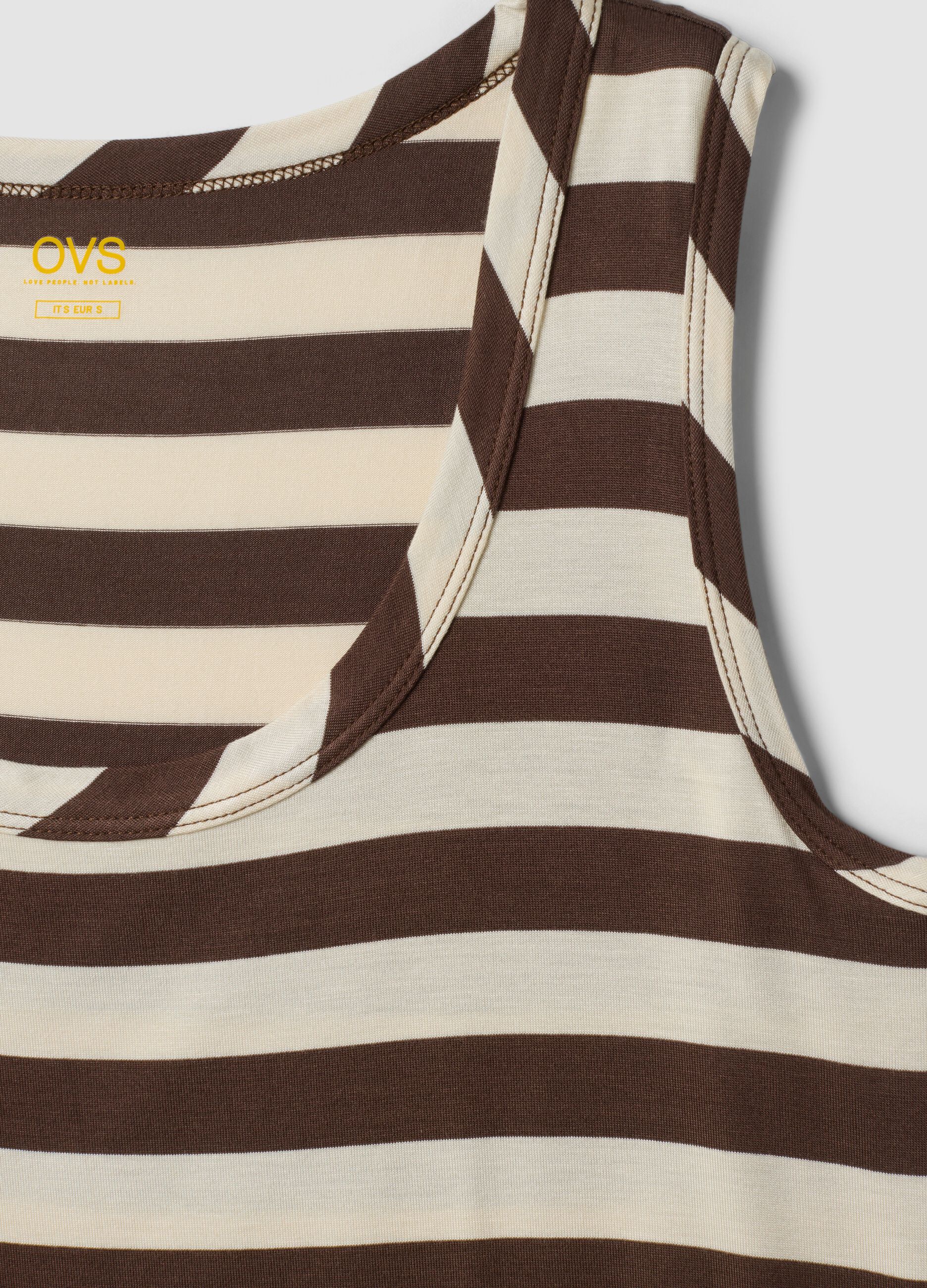 Brown striped stretch viscose tank top